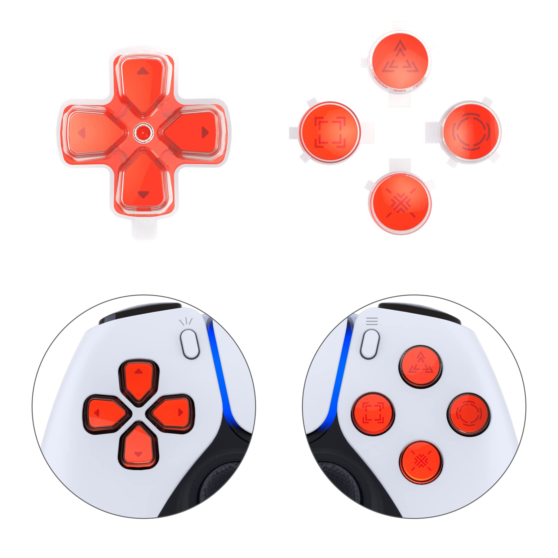 eXtremeRate Custom D-Pad & Action Buttons for PS5 Controller - Orange & Clear Three-Tone Design with Redesigned Symbols | Enhanced Gaming Performance for FPS, Fighting & Action Games