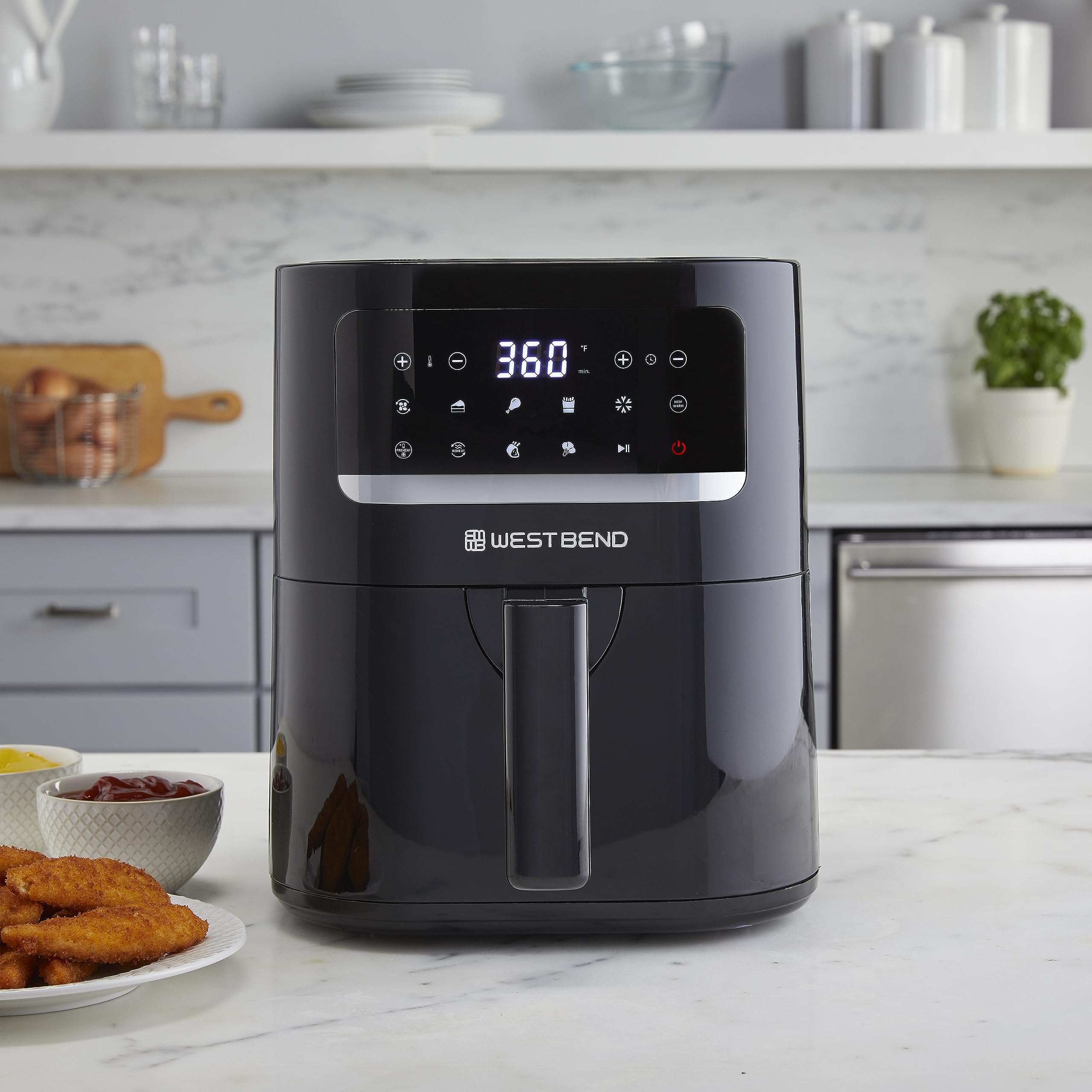 West Bend 5-Quart Digital Air Fryer with 10 Presets - 1500W Nonstick Basket for Healthy Frying, Baking & Roasting - Perfect for Family Meals, Snacks & Meal Prep - Black