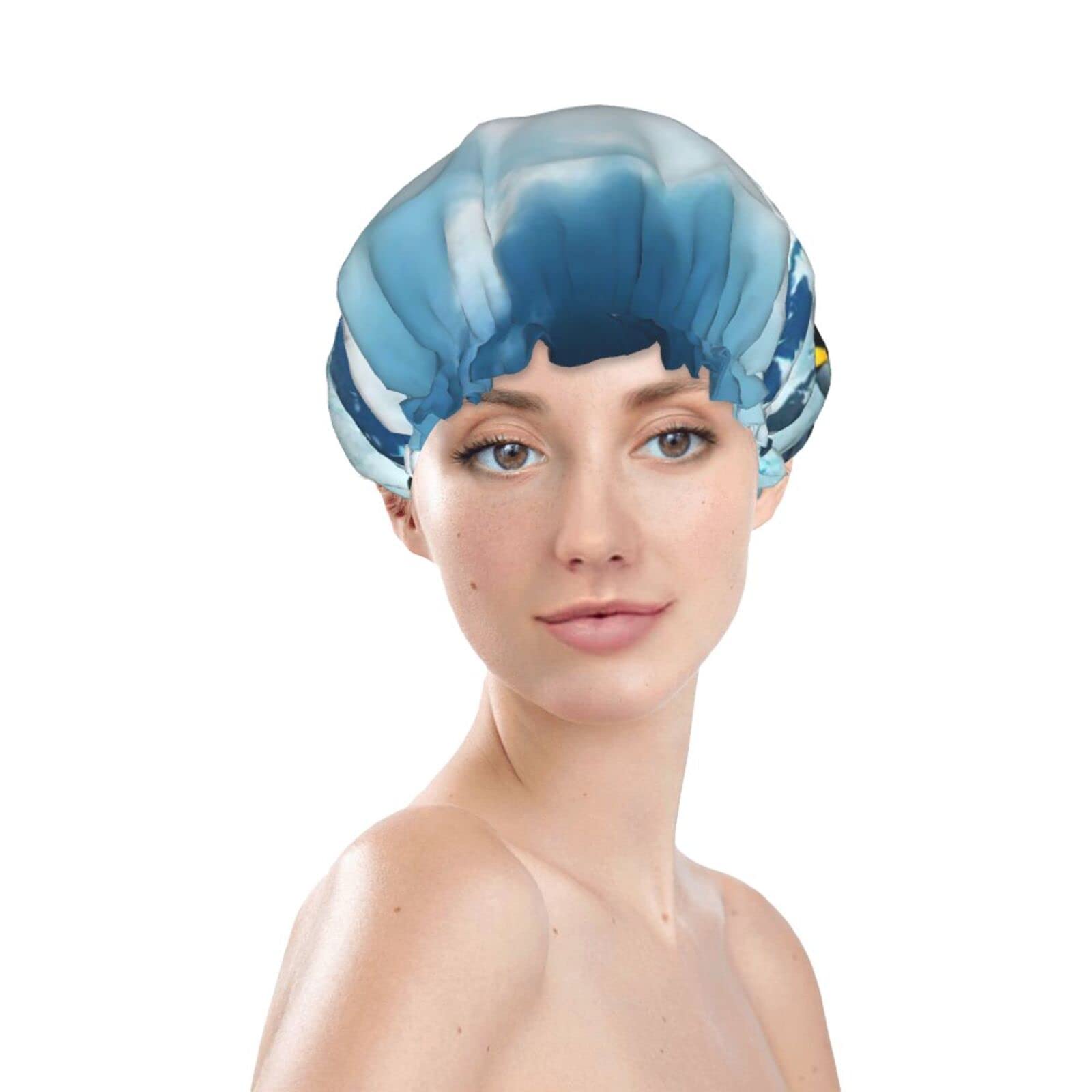 Waterproof Reusable Shower Cap for Women - Cute Penguin Design Bathing Hair Cover - Perfect for Shower, Spa & Swimming (2-Pack)