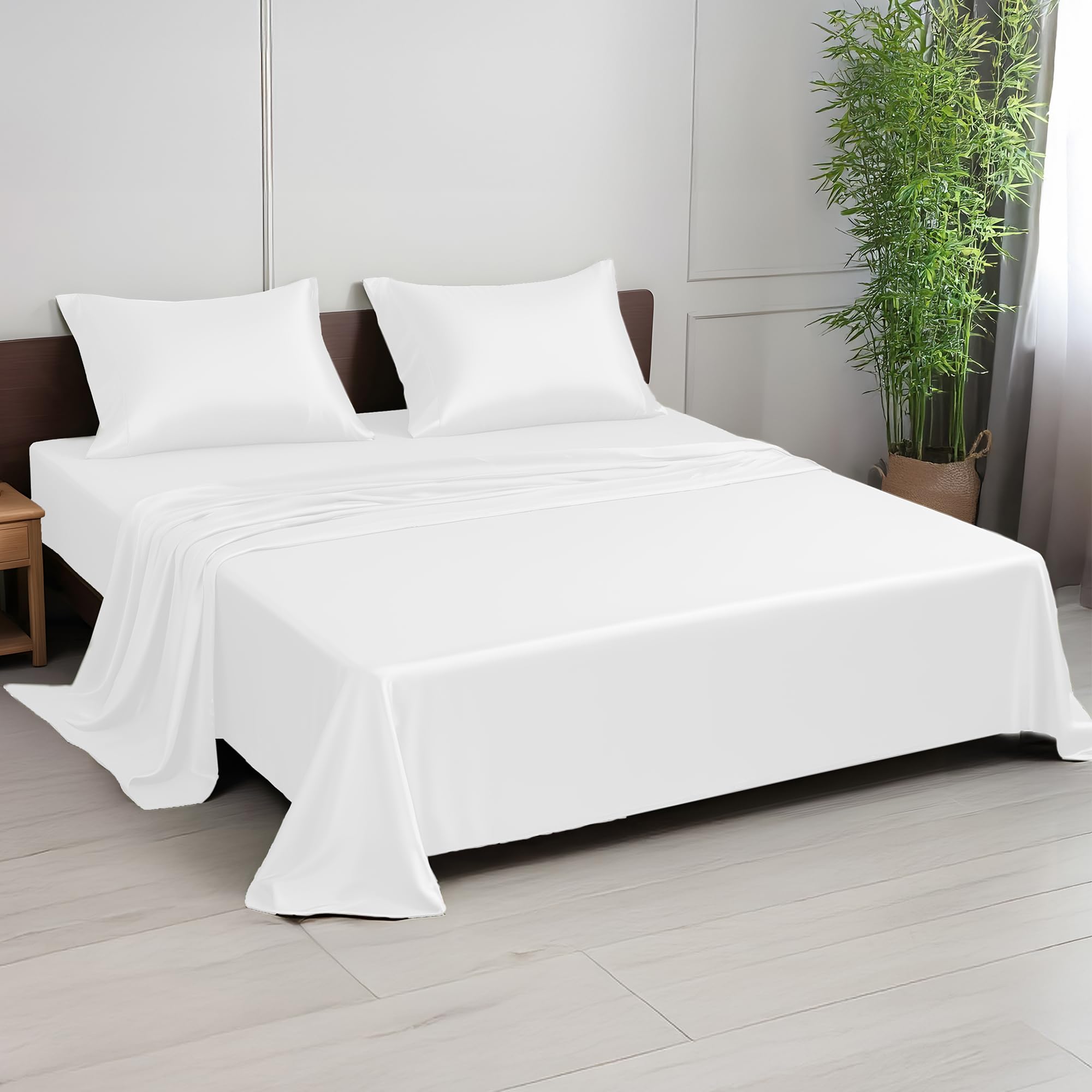 Premium Bamboo Rayon King Size Sheet Set - 4 Piece Cooling, Silky & Moisture Wicking Bed Sheets with 16