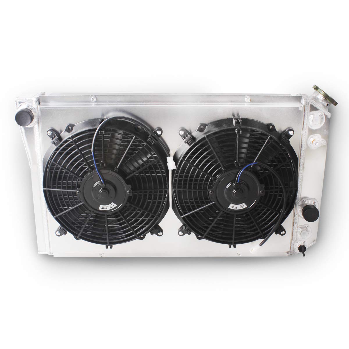 OHOB-COOL 3 Row Full Aluminum Radiator with Cooling Fan - Compatible with 1984-1990 Chevy Corvette 5.7L V8 & 1982-2002 S10 LS Conversion - High Performance Cooling Upgrade for Hot Rods, Street Racing & Restorations