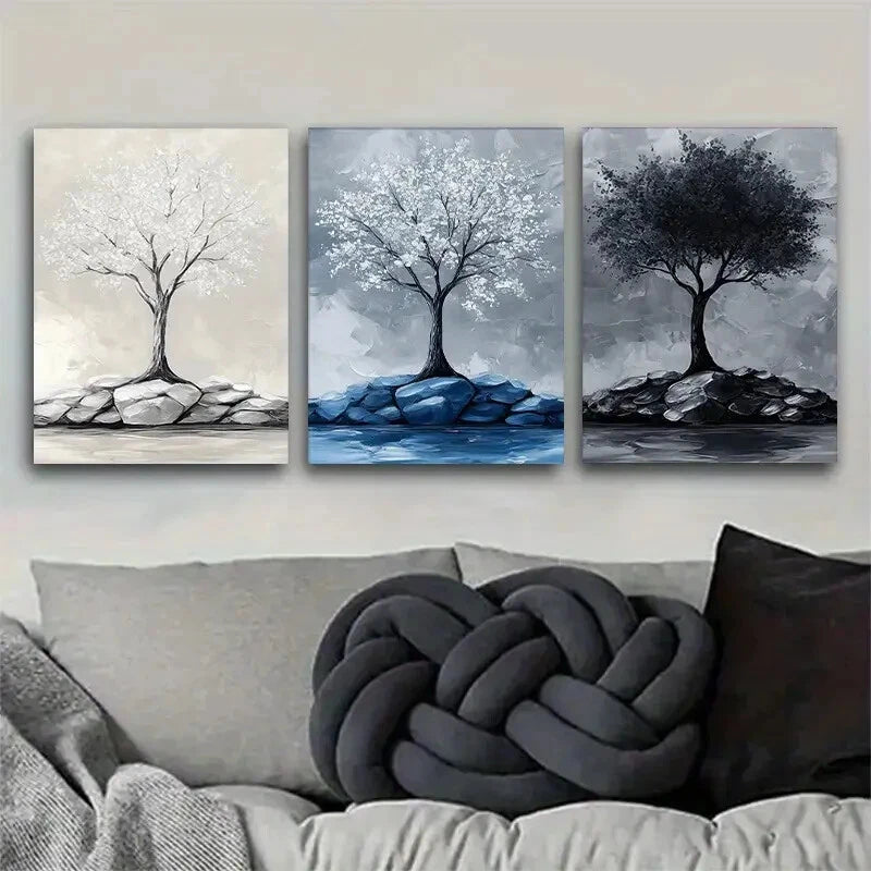 3-Piece Abstract Tree Canvas Art Set - Metal Print Wall Decor Ready to Hang - Perfect for Living Room, Bedroom & Office Decor