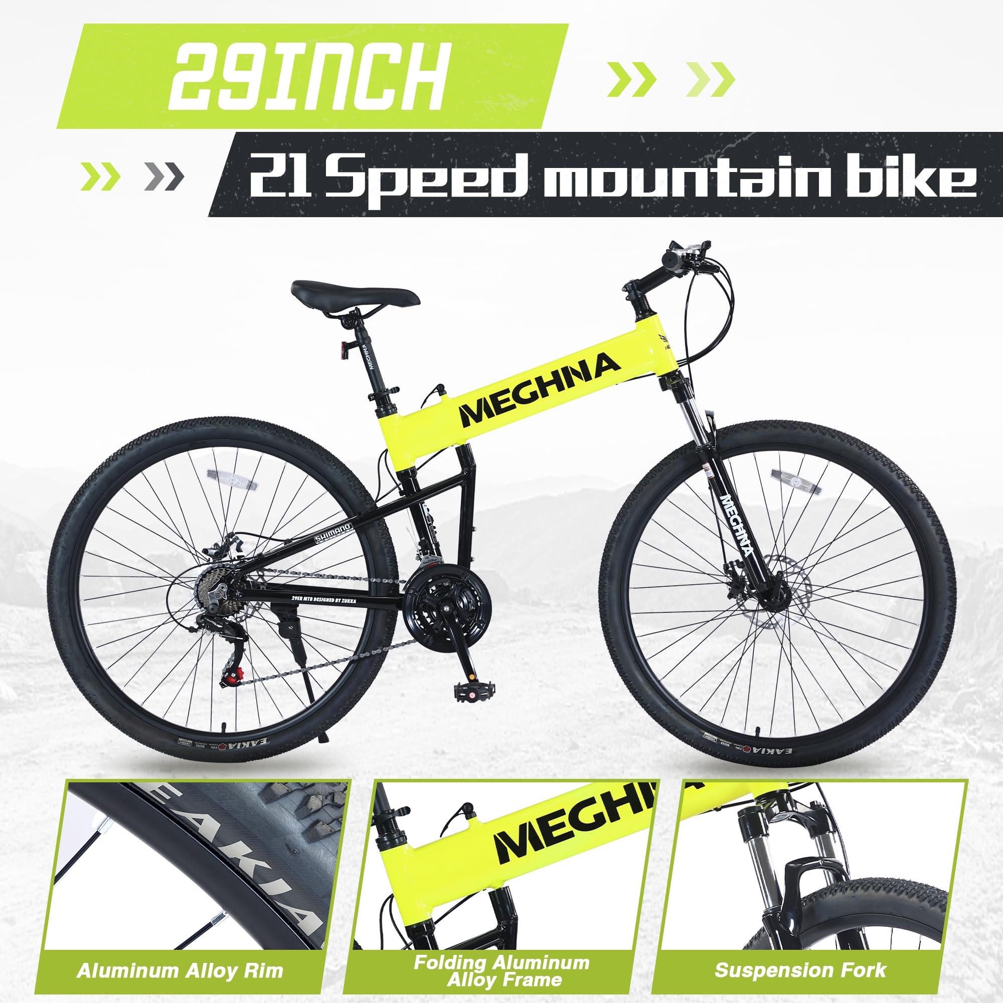 29 Inch Folding Mountain Bike for Adults - 21 Speed, Dual Disc Brakes, Lightweight Aluminum Alloy Frame - Foldable Bicycle for Men & Women - Perfect for Commuting, Trail Riding & Outdoor Adventures