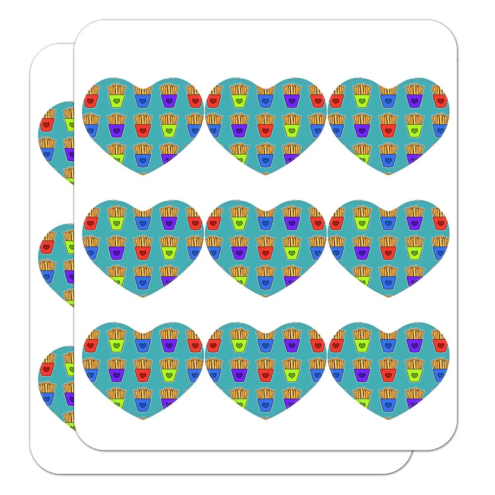 Colorful French Fries Pattern Heart Shaped Stickers - Planner, Calendar & Scrapbook Decoration for DIY Crafts, Journaling, and Bullet Journal Supplies