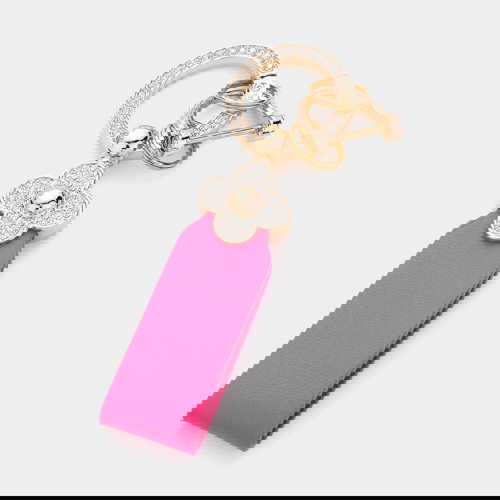 Pink Rhinestone Quatrefoil Pointed Keychain for Women - Stylish Bag & Purse Accessory - Perfect for Keys, Gift Giving & Everyday Use