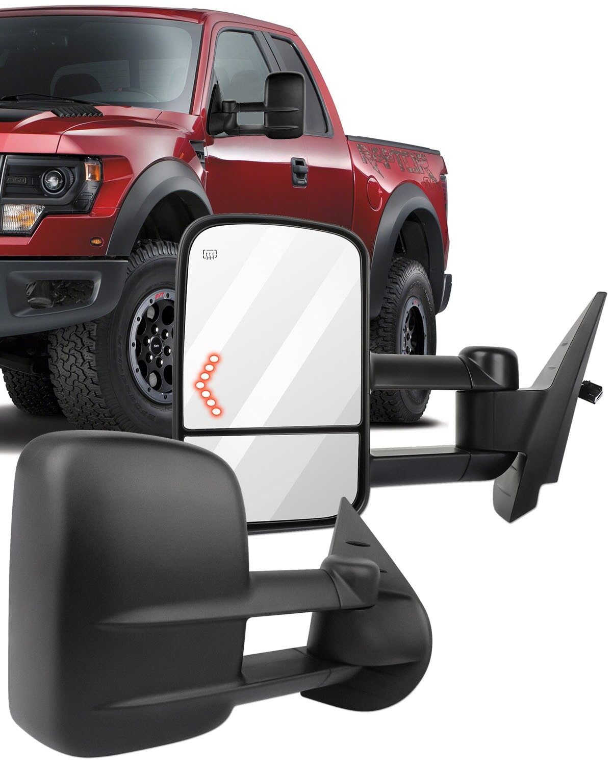 ECCPP Power Heated Towing Mirrors with Arrow Signal Light - Replacement for 2007-2013 Chevy Silverado & GMC Sierra (New Body Style) - Driver & Passenger Side Pair - Perfect for Towing, Camping & Off-Road Adventures