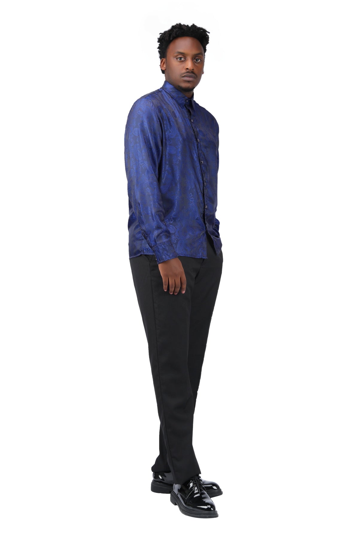 Slim Fit Embroidered Navy Paisley Shirt for Men - Stylish Casual Button Down Shirt for Office, Party & Date Night Outfits