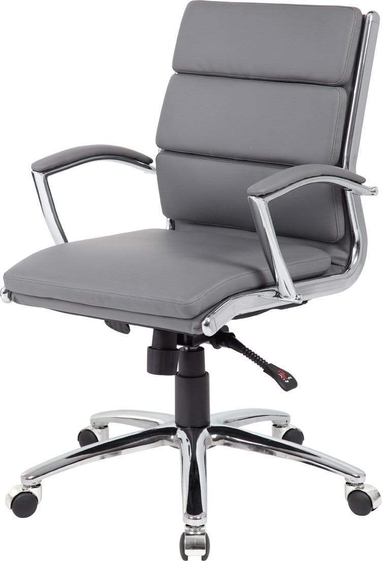 Premium Boss Executive CaressoftPlus Mid Back Office Chair with Metal Chrome Finish [B9476 BK] - Ergonomic Support for Long Work Hours, Home & Office Use