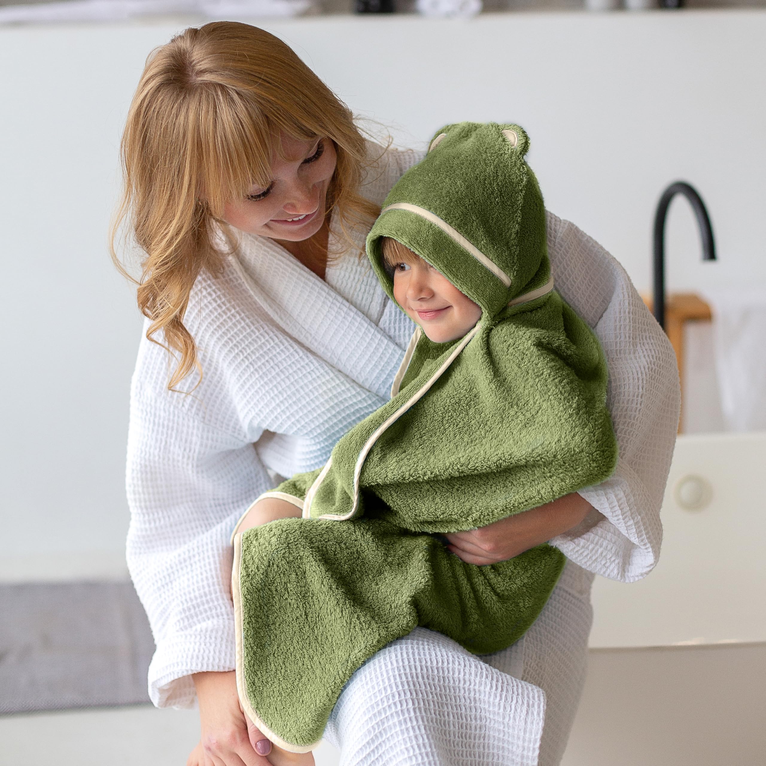 Premium Bamboo Rayon Toddler Hooded Towel - Soft & Absorbent Baby Bath Towel for Boys & Girls - Large Kids Hooded Towel for Swimming, Beach & Bath Time (Olive Green)