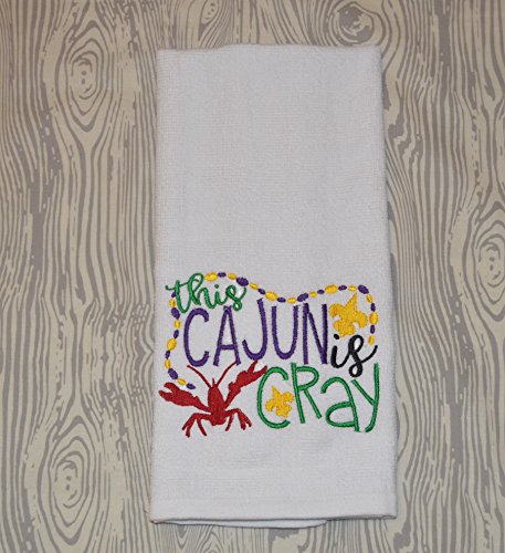 Cajun Cray Mardi Gras Crawfish Embroidered Kitchen Towel - Fun Louisiana-Themed Dish Towel for Cooking, Baking & Festive Decor