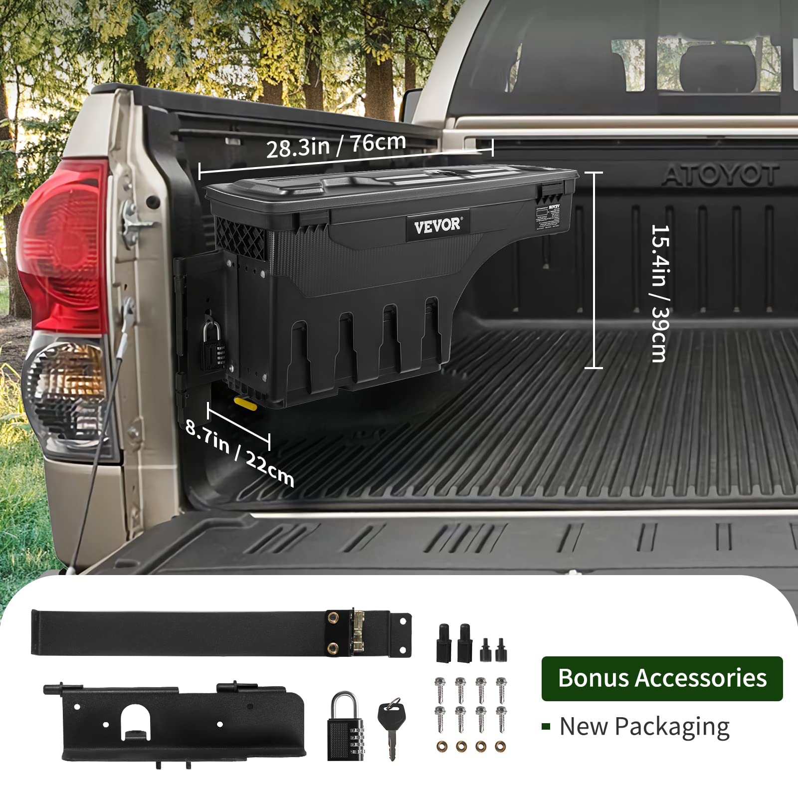 VEVOR Lockable Waterproof Truck Bed Storage Box - 6.6 Gal/20L ABS Wheel Well Tool Box with Password Padlock | Compatible with Toyota Tundra 2007-2021 (Driver Side, Black) | Perfect for Outdoor Gear, Tools & Equipment Storage