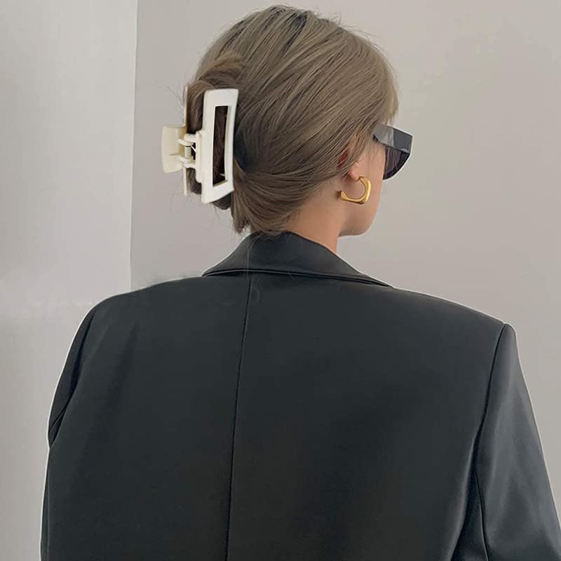 Shidara Large Hair Claw Clips for Thick Hair - Non-Slip Acrylic Banana Clips, Rectangular Jaw Hair Clips for Women & Girls (4-Piece Set) - Perfect for Ponytails, Buns & Everyday Hairstyles