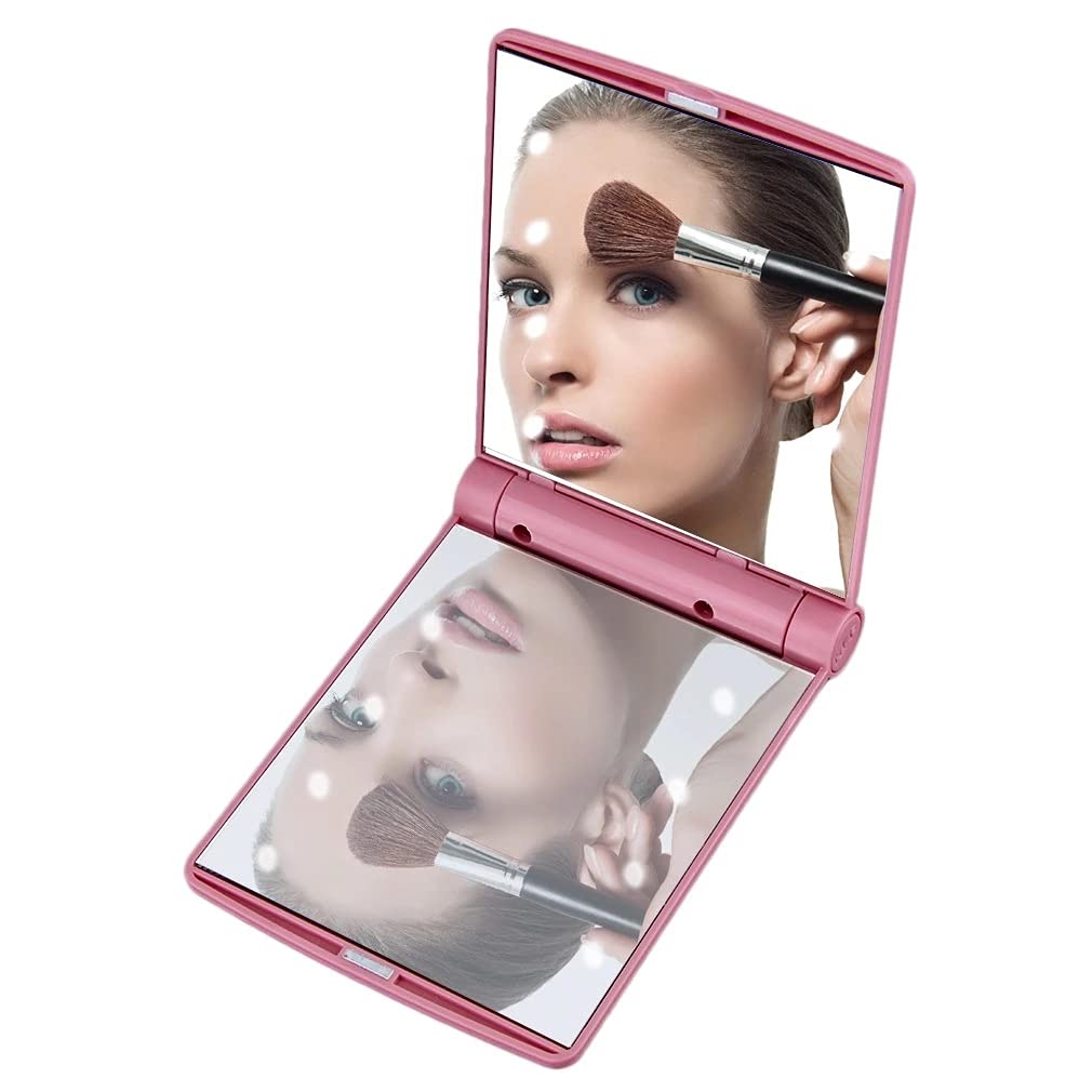 LED Compact Mirror with 8 Lights - Portable Folding Makeup Mirror for Women | Perfect Travel Vanity Mirror, Purse Organizer & Gift Idea | Great for Home, Travel, Office & On-the-Go Touchups