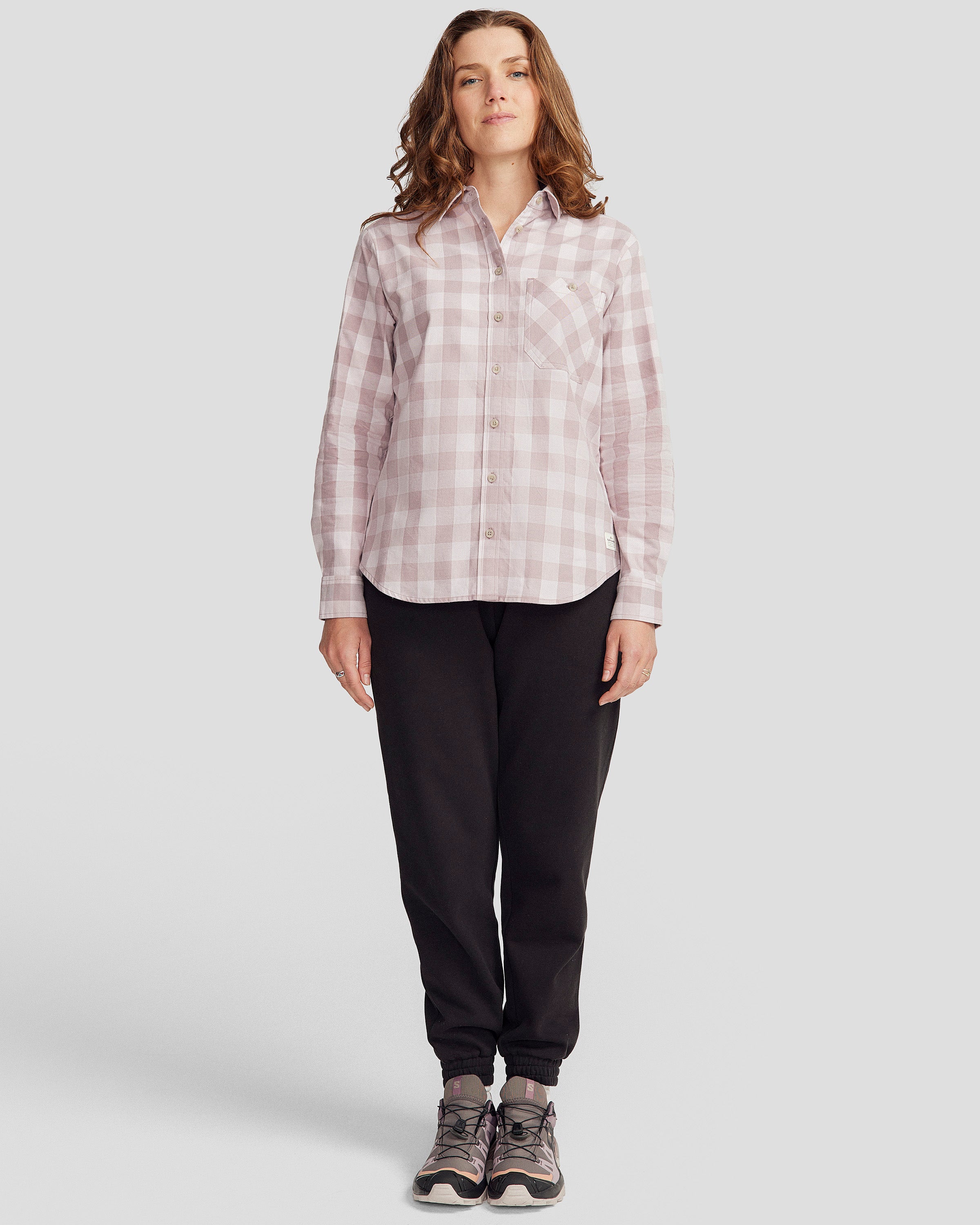 Women's Fyfe Long Sleeve Shirt - Thistle Gingham Plaid Top for Casual Wear & Office Outfits | Stylish Fall & Winter Fashion