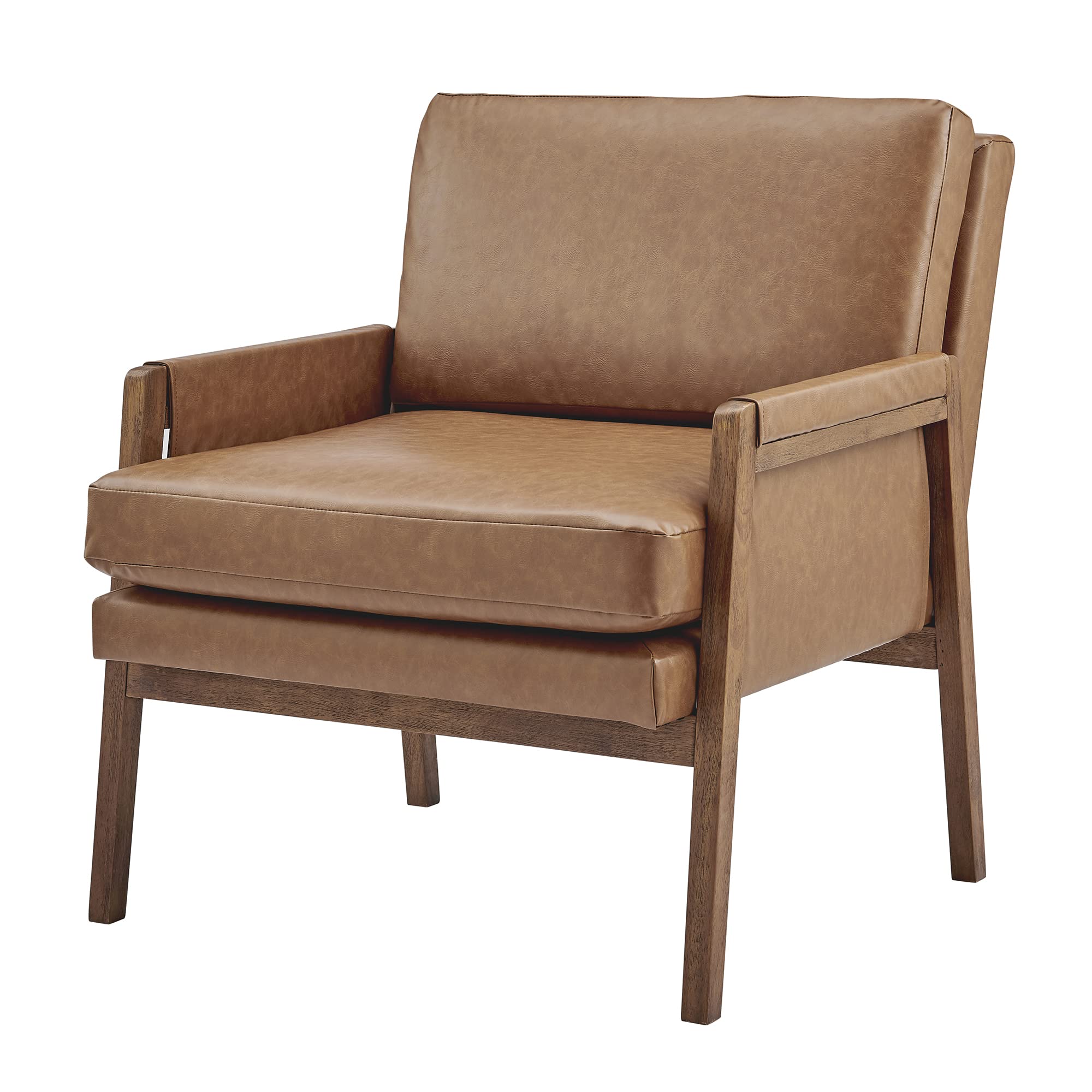 Vintage Cider Accent Chair with PU Arms - Mid Century Modern Yellow Lounge Chair for Living Room, Bedroom & Office - NPD Furniture and More