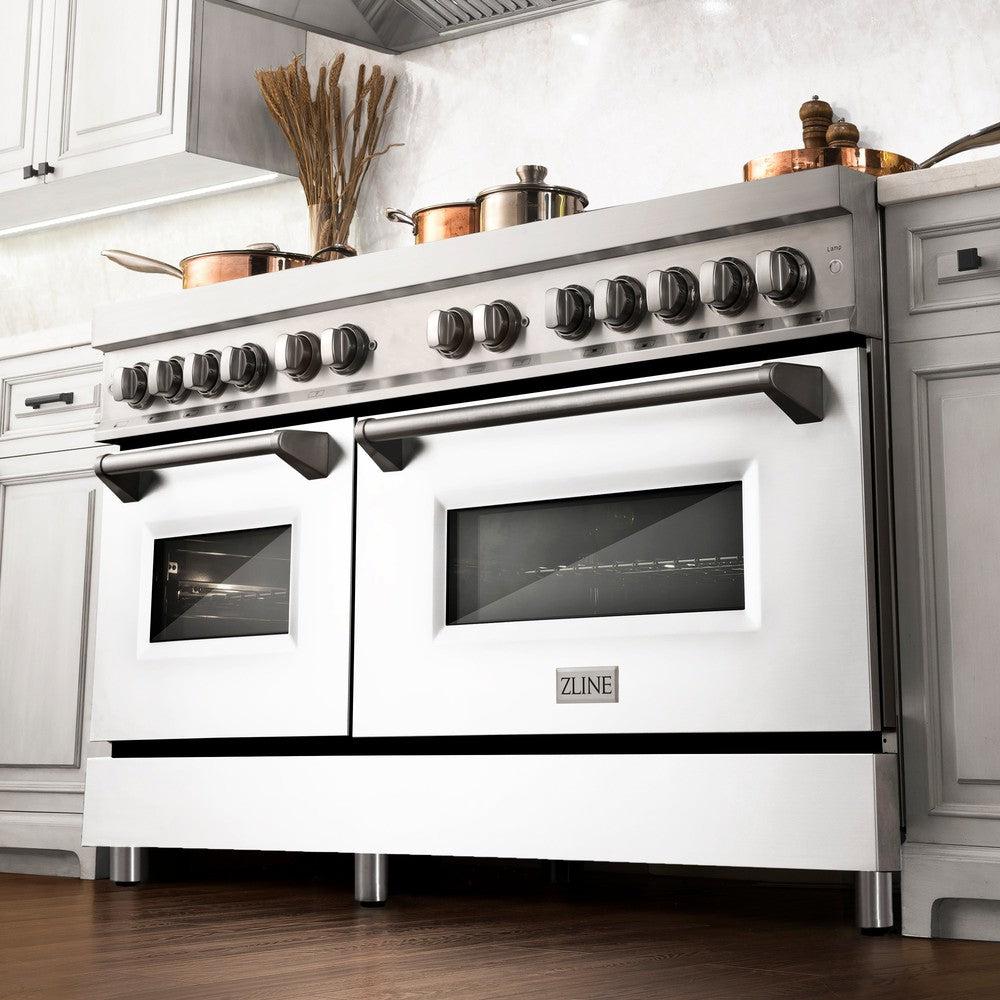 ZLINE 60-inch 7.4 cu. ft. Dual Fuel Range with 9-Burner Gas Cooktop & 2 Electric Convection Ovens - Stainless Steel with White Matte Doors (RA WM 60) | Professional Kitchen Appliance for Home Chefs & Cooking Enthusiasts