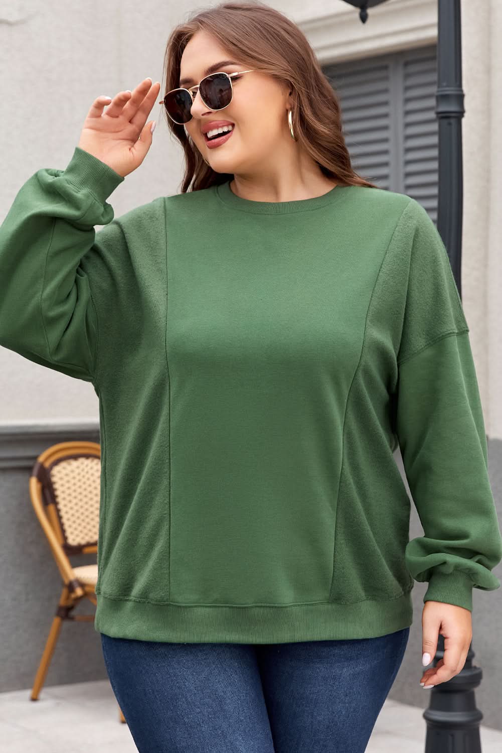 Stylish Plus Size Blackish Green Sweatshirt for Women - Cozy & Trendy Casual Wear for Fall & Winter Outfits