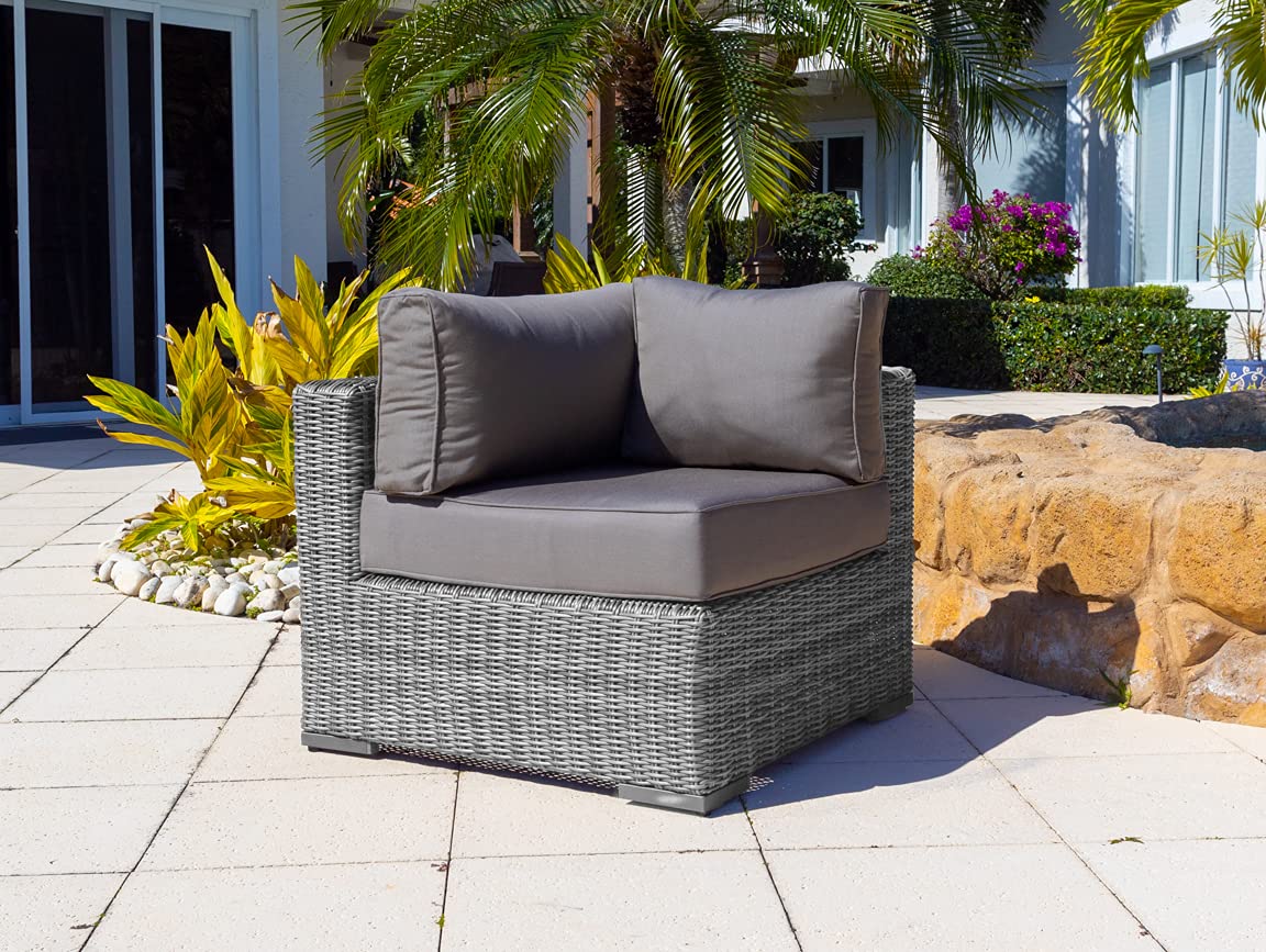 Tuscany 7-Piece Gray Resin Wicker Outdoor Sectional Sofa Set with Modular Sections, Armchair, Ottoman & Coffee Table - Perfect for Patio, Garden, Poolside & Backyard Relaxation