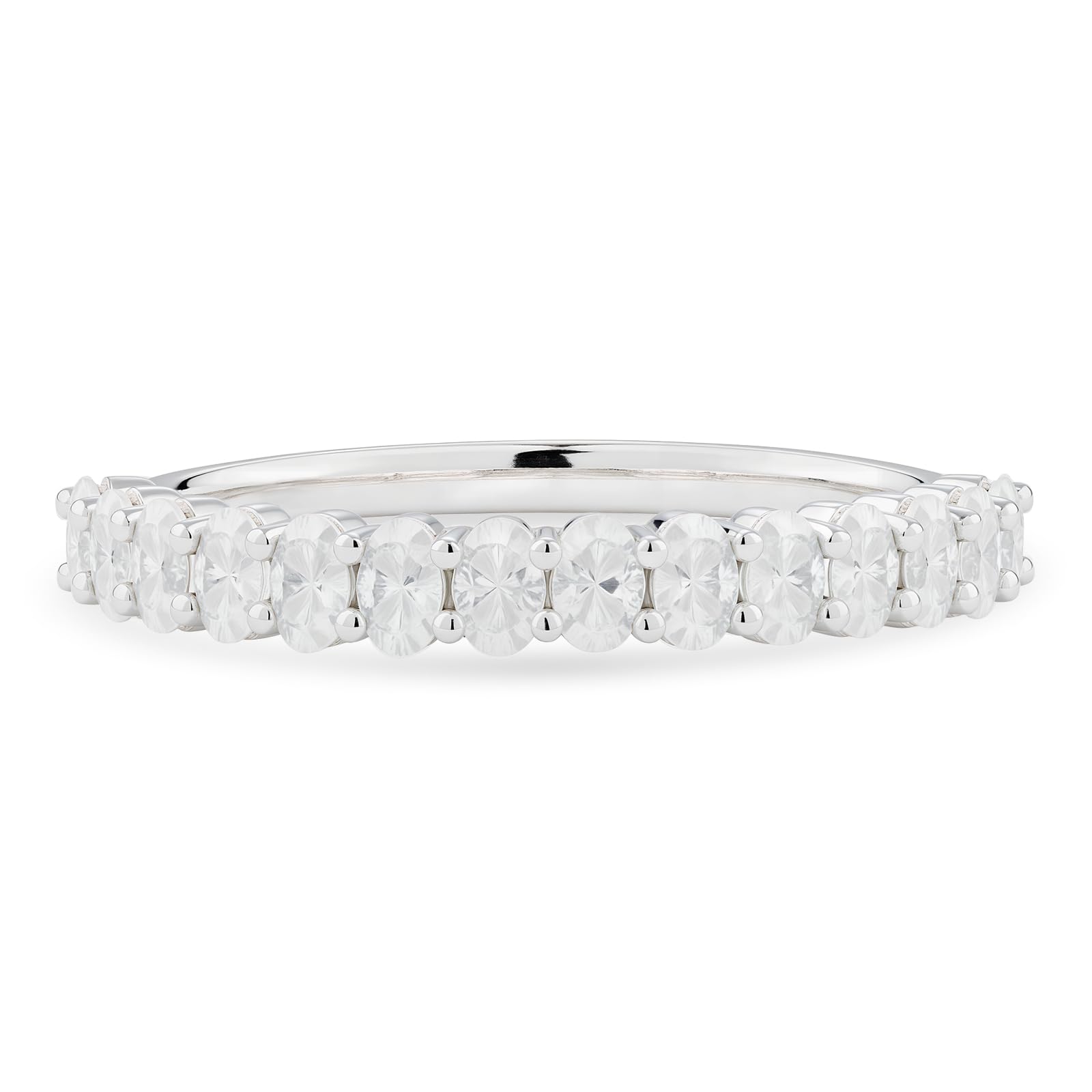 Moissanite Wedding Band for Women - 925 Sterling Silver Half Eternity Engagement Ring | Stackable Promise Ring | Size 3-10 | Perfect for Bridal Sets, Anniversary Gifts & Everyday Elegance