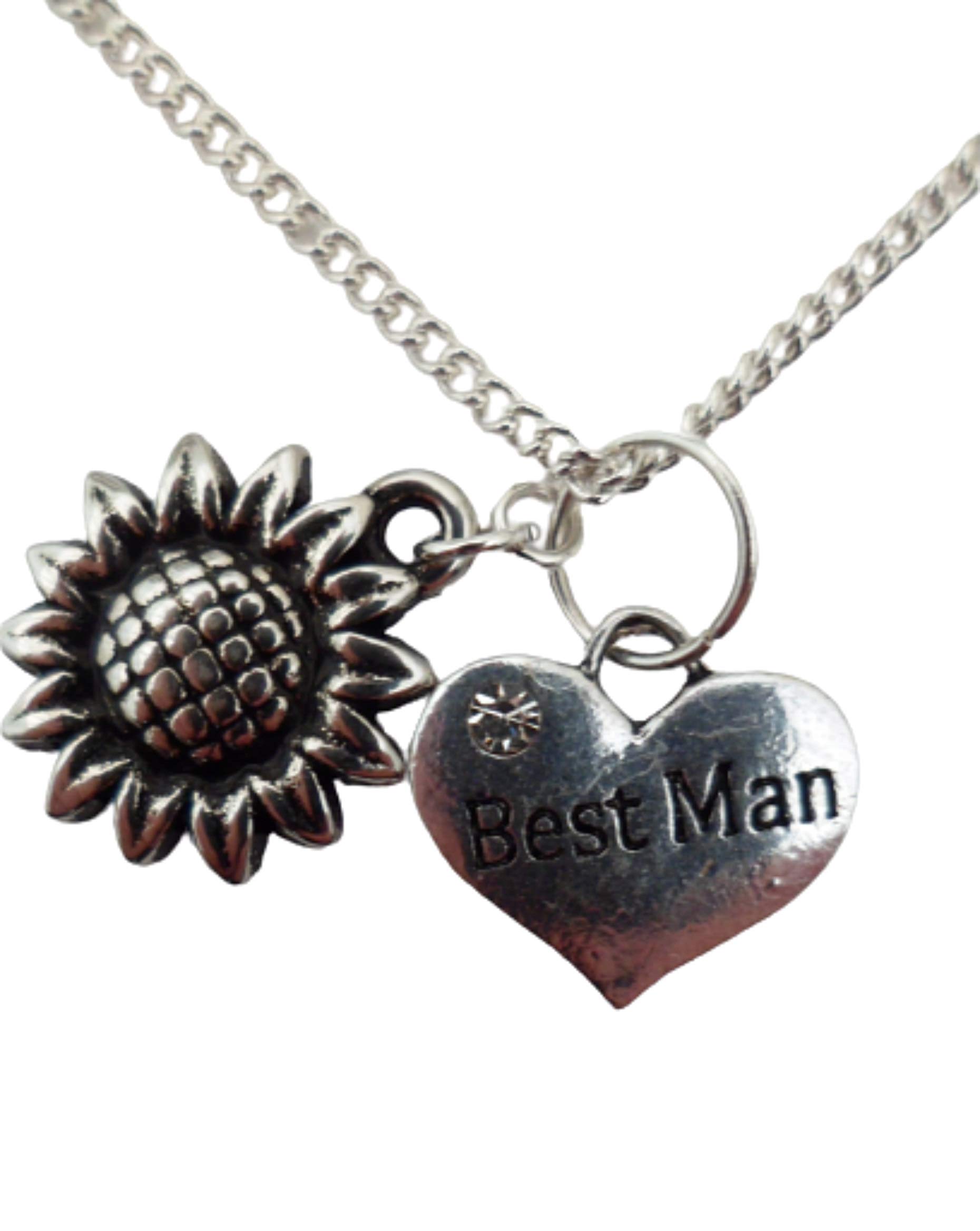 Sterling Silver Plated Heart Charm Sunflower Necklace for Men - Elegant Jewelry Gift for Boyfriend, Husband, Father's Day, Wedding, Anniversary & Everyday Wear