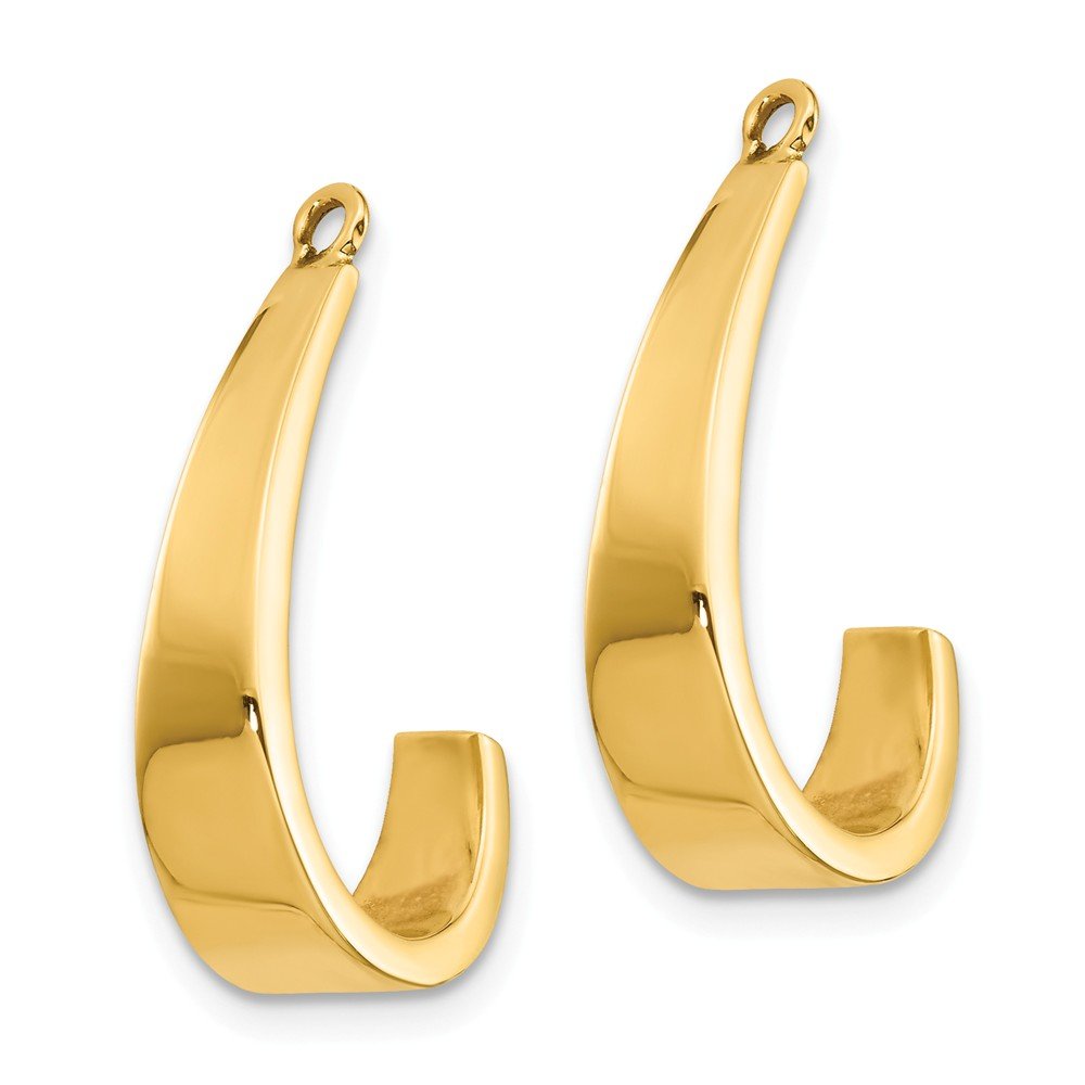 14K Yellow Gold Polished J-Hoop Earring Jackets - Elegant Dangle Earring Enhancers for Women | Perfect for Parties, Weddings & Everyday Wear