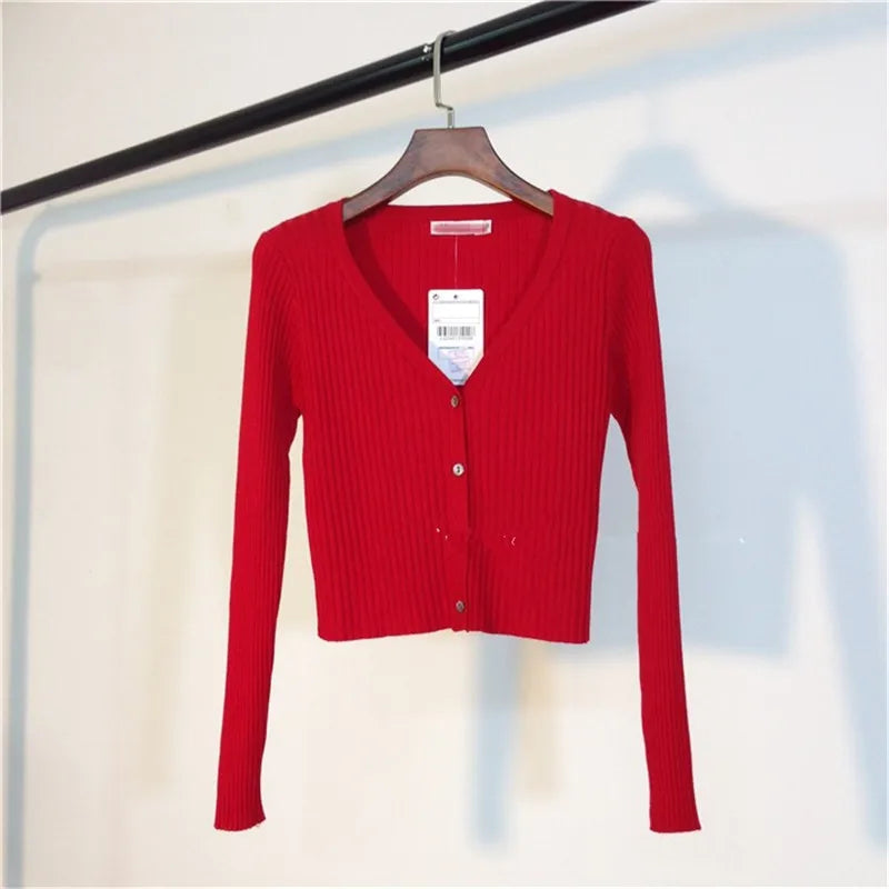 Patchwork Long Sleeve Button-Up Knit Sweater for Women - Cozy Fall & Winter Fashion - Perfect for Casual Outings and Office Wear