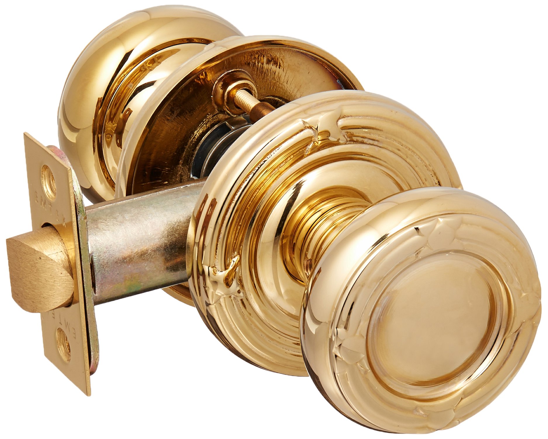 Vintage Round Brass Door Knob Set with Ribbon and Reed Design - Polished Brass Passage Door Hardware for Classic Home Décor | Perfect for Interior Doors, Bedrooms, and Restorations