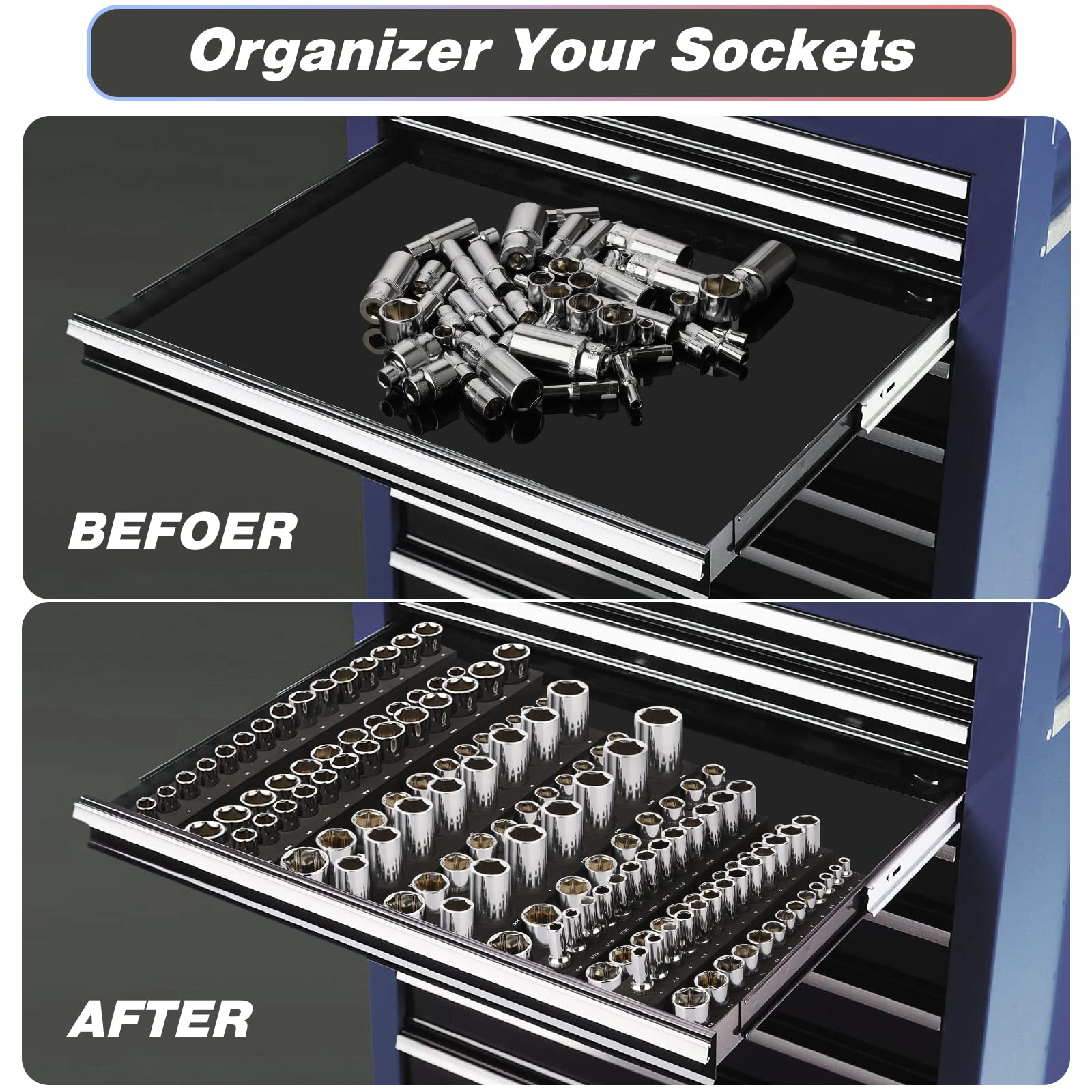6PCS Socket Organizer Set - Heavy Duty EVA Foam Holder for 1/2