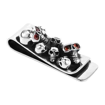 Red Garnet Skull Sterling Silver Money Clip for Bikers - Perfect for Motorcycle Enthusiasts & Gift Giving