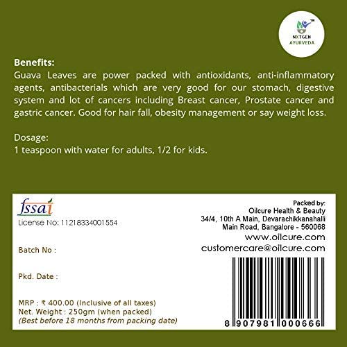 Buy AOZA Nxtgen Ayurveda Guava Leaf Powder for Health Benefits - 250gm | Natural Herbal Supplement for Digestion, Immunity & Skin Care | Perfect for Tea, Smoothies & Wellness Routines