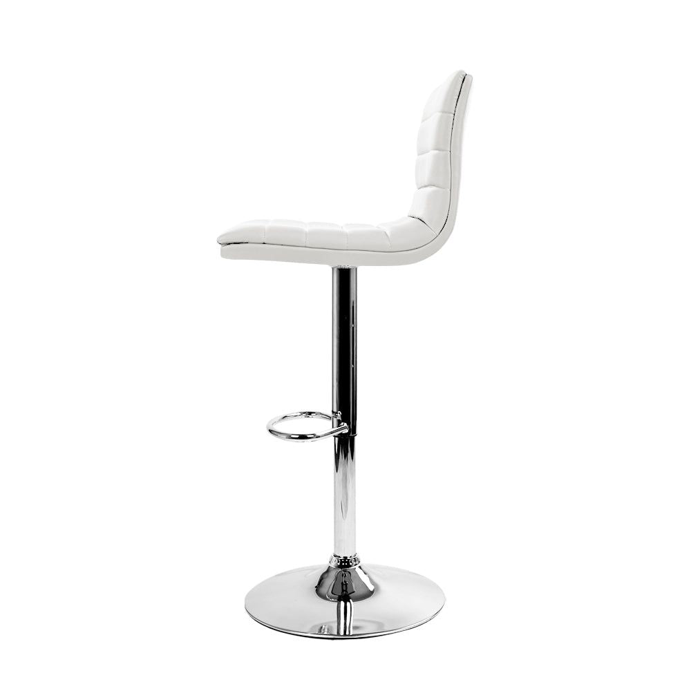 4 Bar Stools with Padded Leather Seats & Gas Lift Mechanism - White - Perfect for Kitchen Islands, Breakfast Bars & Home Decor