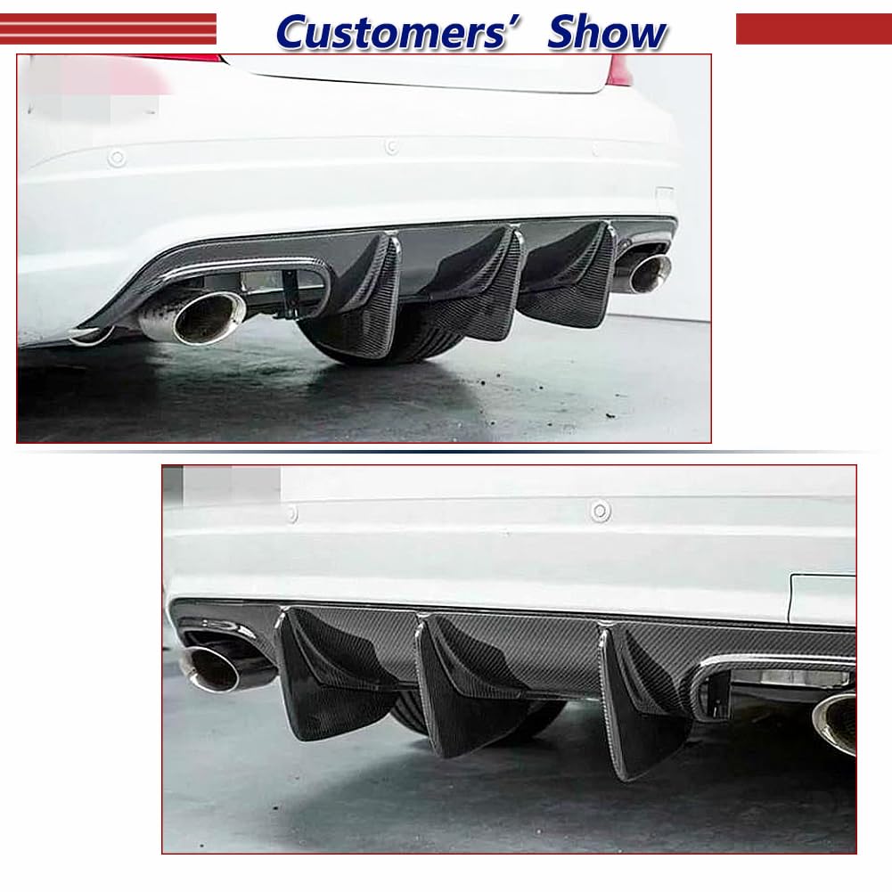 Carbon Fiber Rear Diffuser for Mercedes Benz C63 AMG W204 Sedan (2008-2011) | Rear Bumper Lip Valance Splitter Spoiler with Vent Fin | Enhances Aerodynamics & Sporty Look for Street Racing & Car Shows