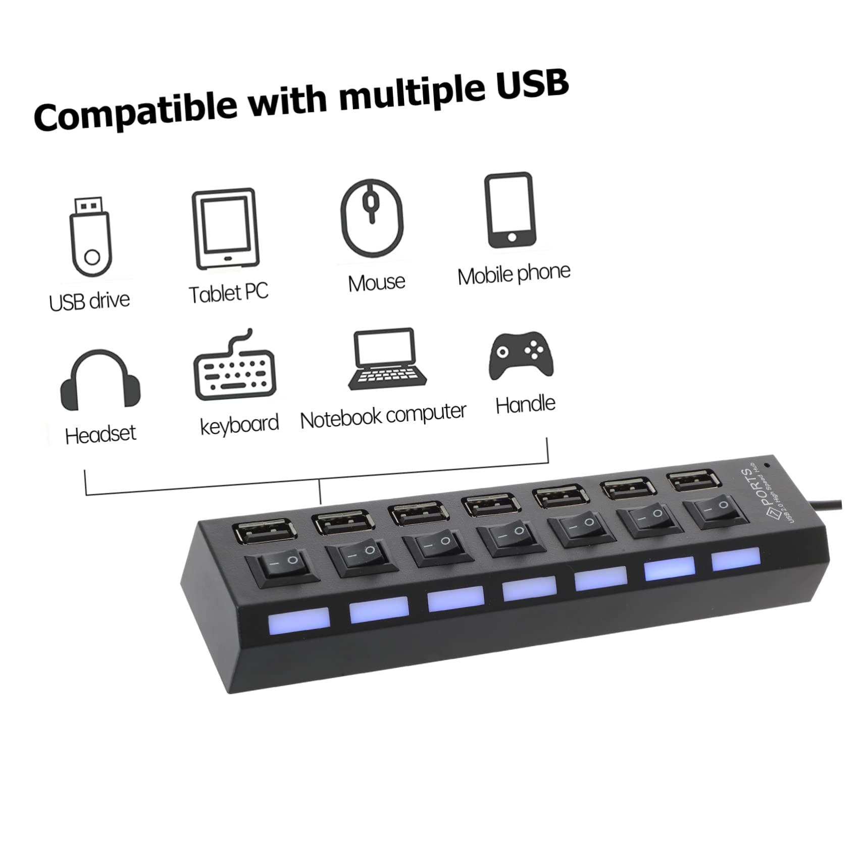 HOMSFOU 2-Port USB Hub Splitter - 7-in-1 USB Expansion Adapter for Laptop, PC, MacBook - Extra USB Ports for Charging, Data Transfer, Keyboard, Mouse, Flash Drives - Perfect for Home Office & Travel Use