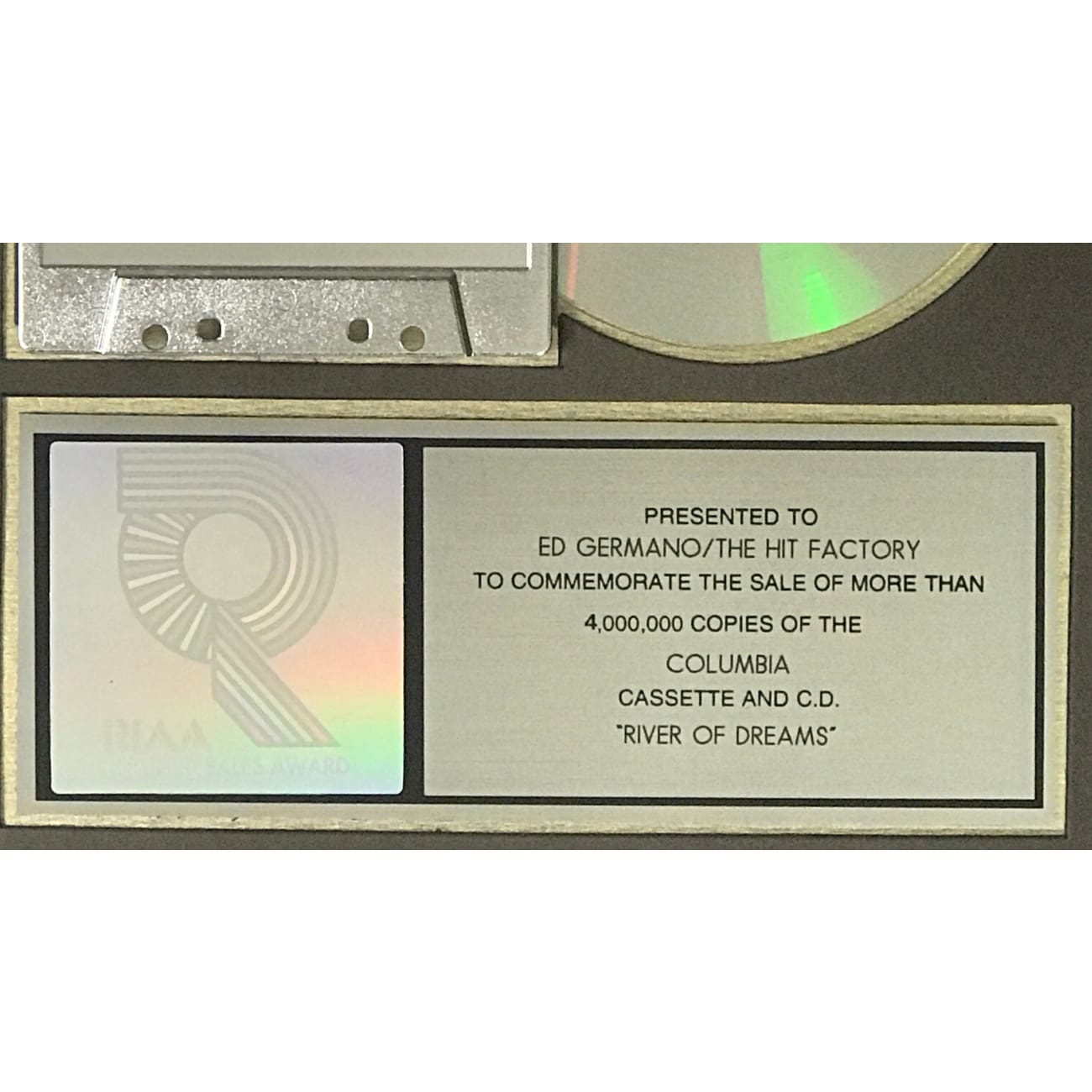 Billy Joel River Of Dreams RIAA 4x Multi Platinum Album Award - Official Music Collectible for Fans & Home Decor