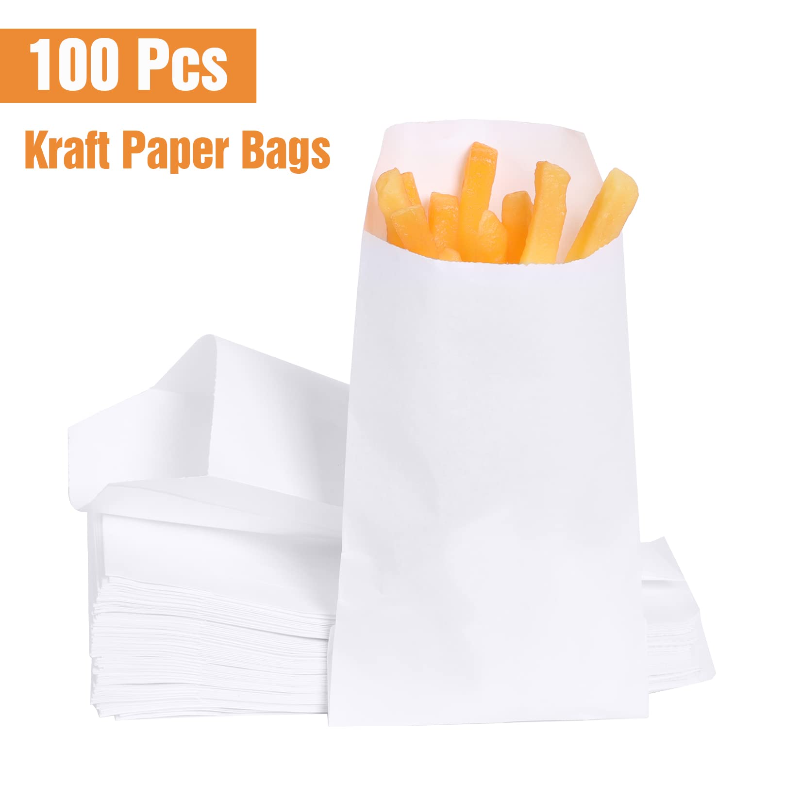 Florskoye 100-Pack White Kraft Paper Treat Bags 4x6 Inch - Small Gift Bags for Candy, Cookies, Donuts, Popcorn | Sandwich & Snack Bags | Party Favors, Jewelry Packaging & Craft Supplies (3.9x5.9 Inches) - Perfect for Birthday Parties, Weddings, Baby Showers & Retail Merchandising