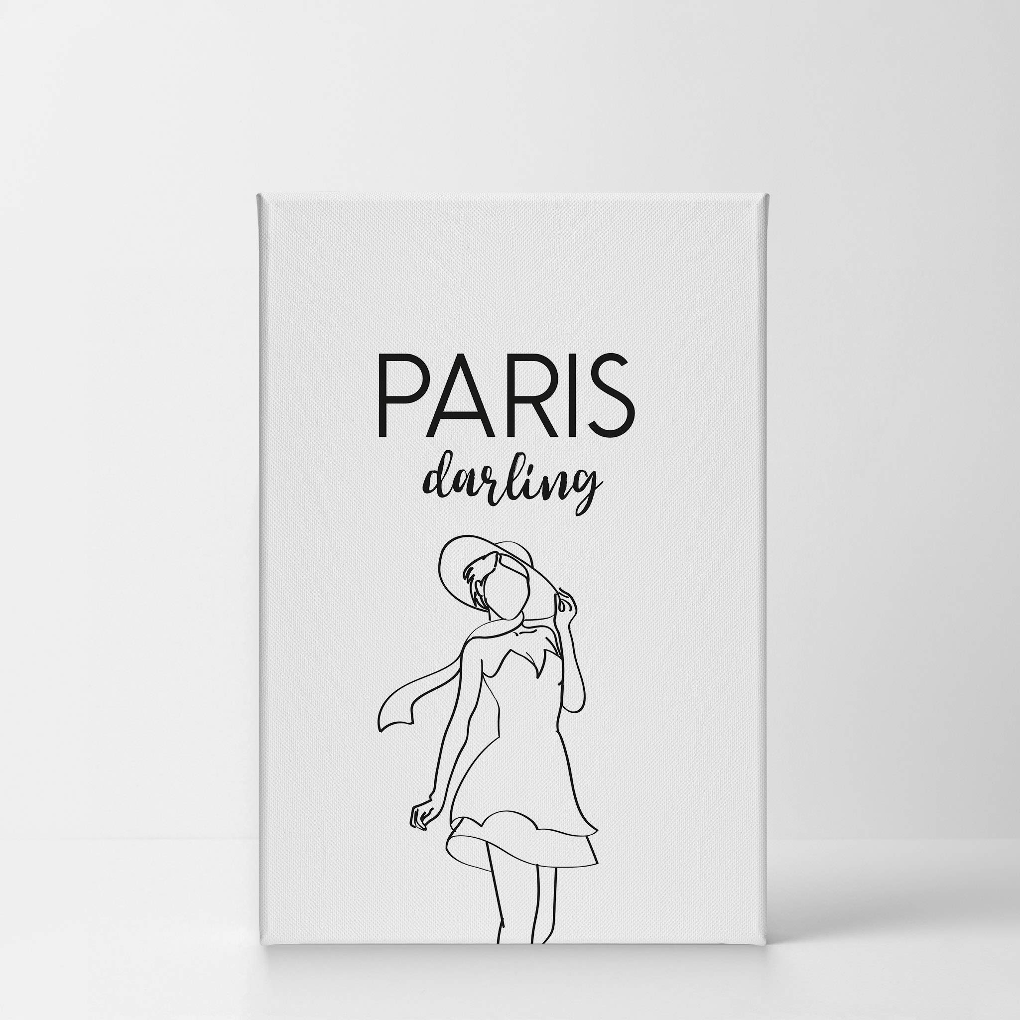 Smile Art Design Paris Darling Quote Black and White Lady Sketch Glam Fashion Canvas Print Wall Art - 36x24 Inches Ready to Hang - Perfect for Office, Bathroom, Teen Girl Room, Women's Dorm, Bedroom & Living Room Wall Decor