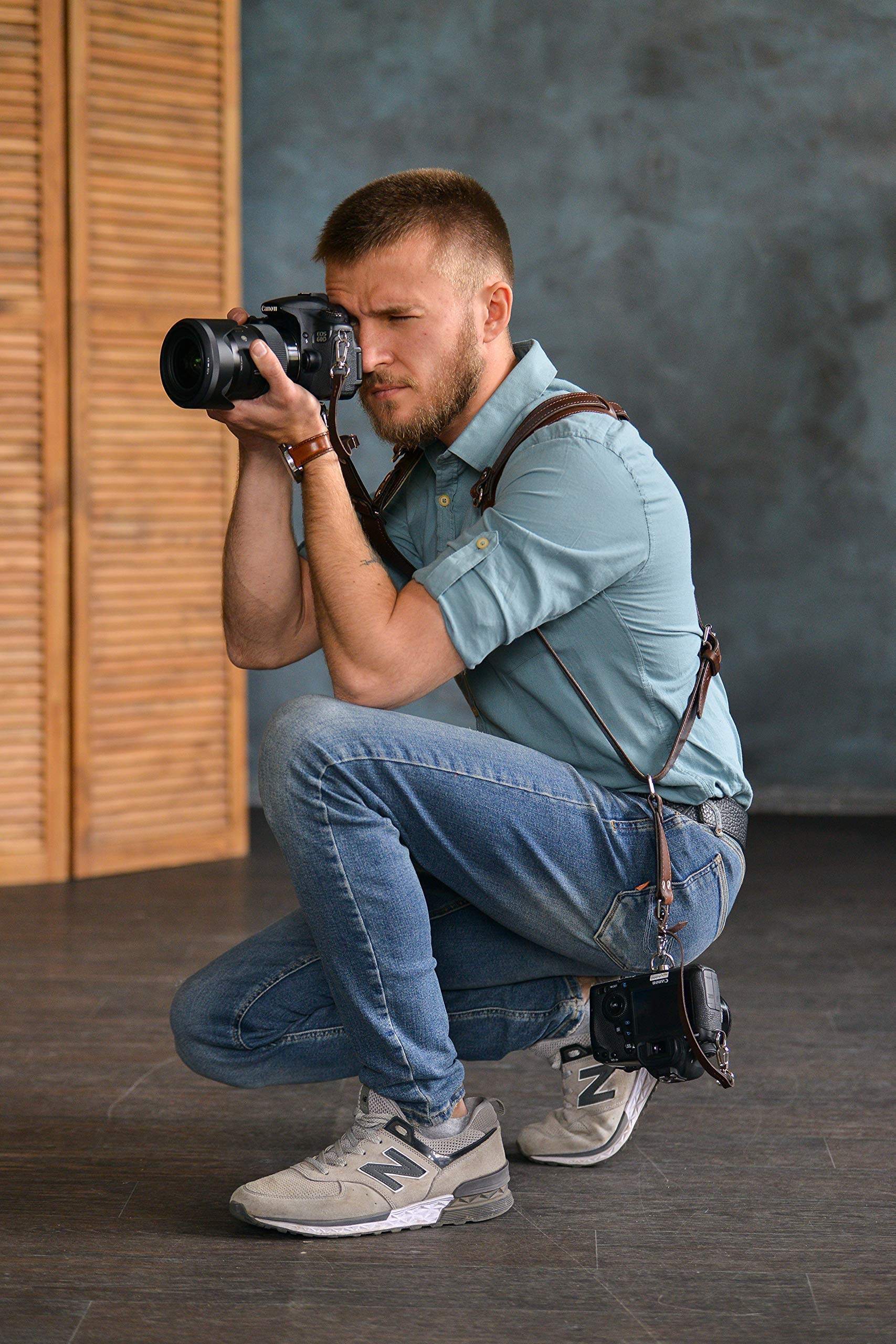 Premium Leather Dual Camera Harness for DSLR/SLR - Soft Padded Shoulder Strap with Adjustable Straps | Perfect for Wedding Photography, Travel & Outdoor Shooting