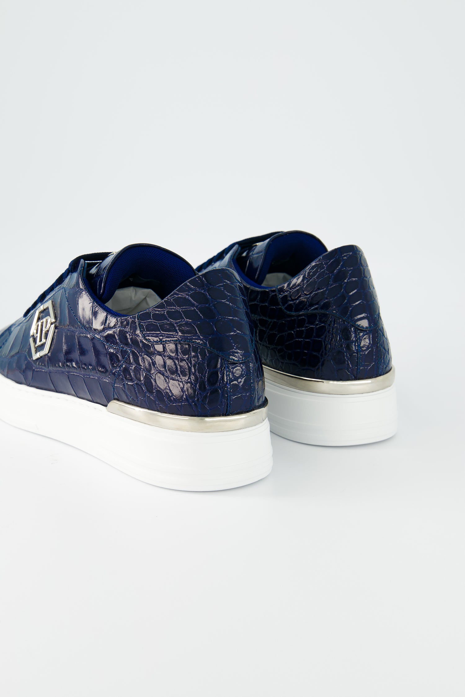 Philipp Plein Dark Blue Crocodile Print High-Top Sneakers for Men - Luxury Streetwear Fashion Shoes for Casual Wear & Night Out