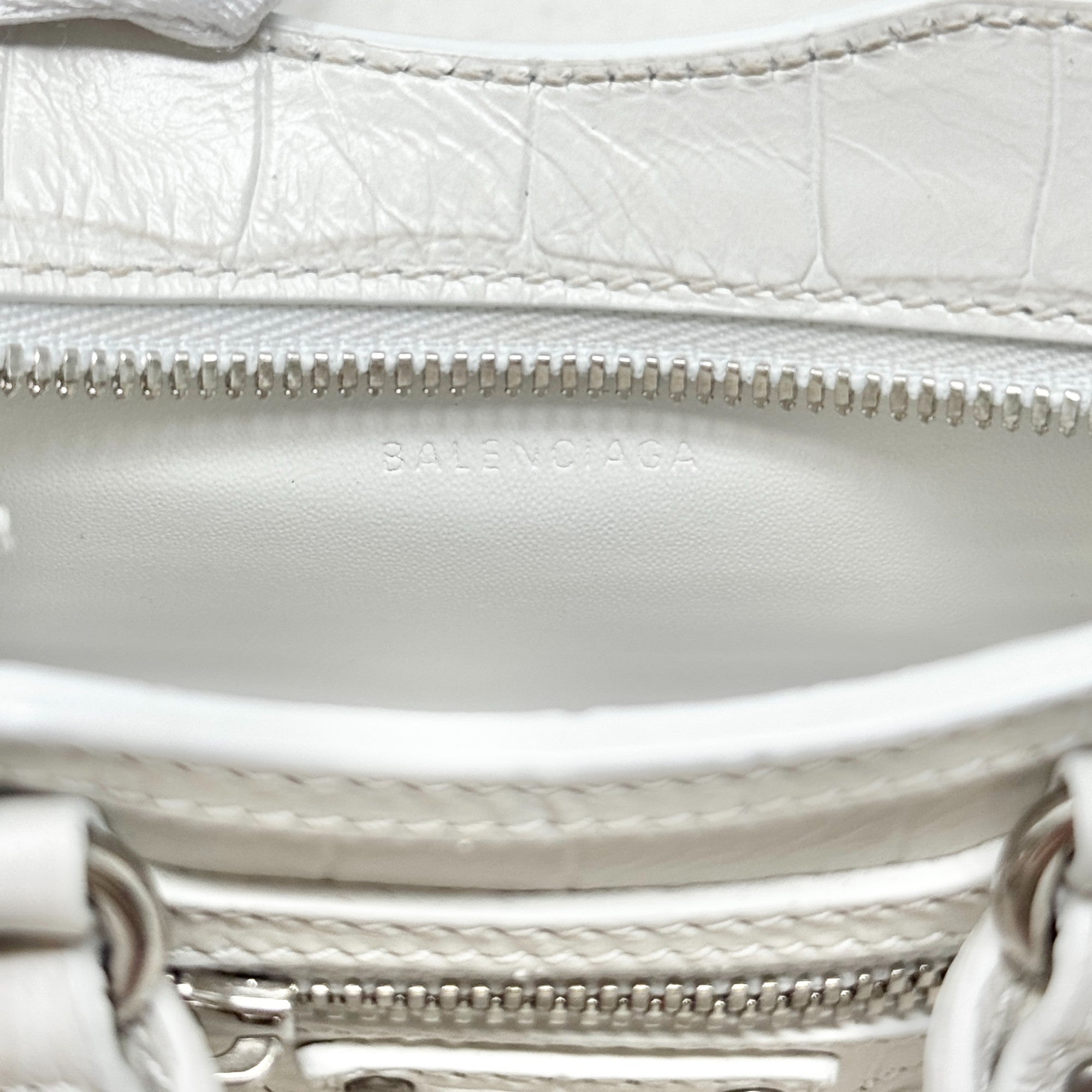 Balenciaga White Crocodile Embossed Nano City Bag - Stylish Mini Crossbody Purse for Women, Perfect for Parties, Dating & Daily Use