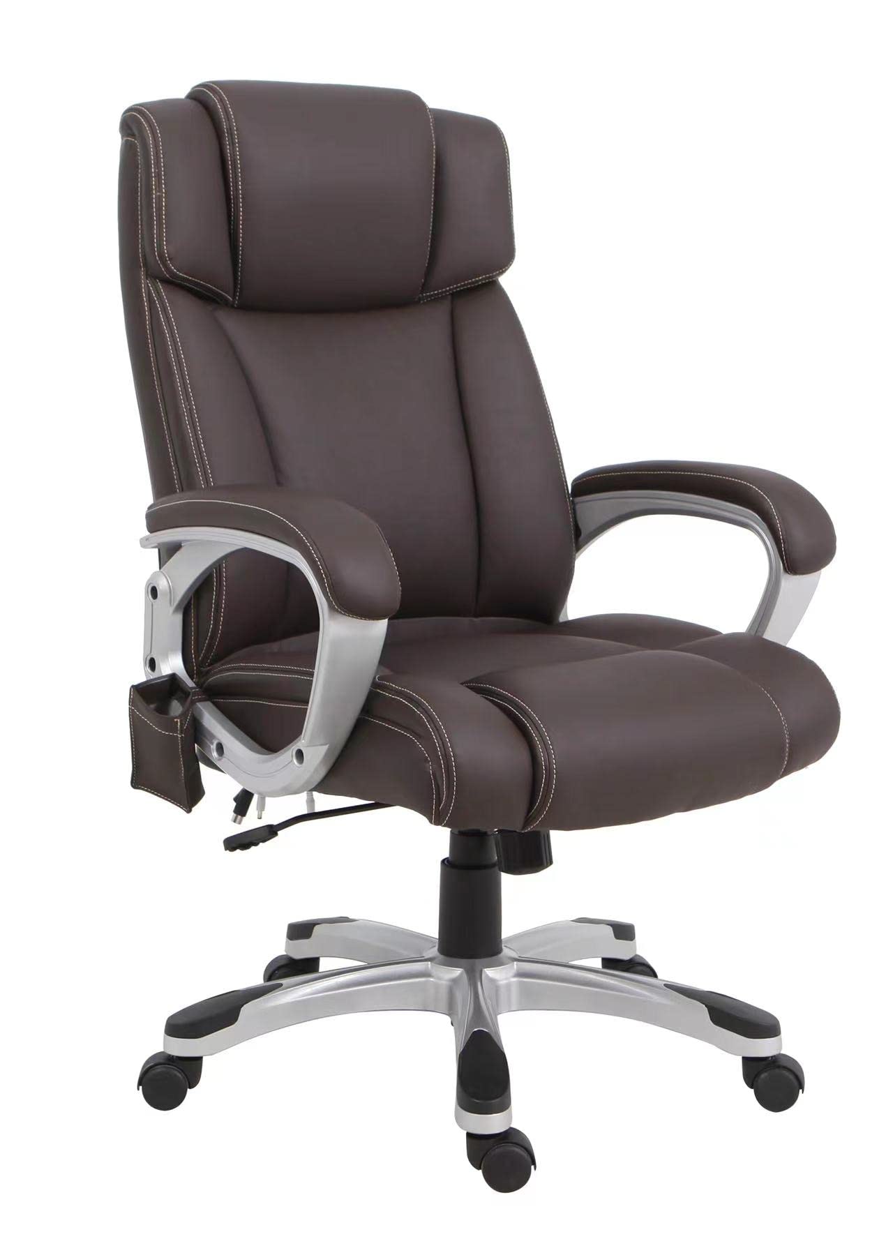 Ergonomic Massage Executive Office Chair with Lumbar Support - Adjustable Height & Reclining - Brown Leather - Perfect for Home Office, Gaming & Workspaces