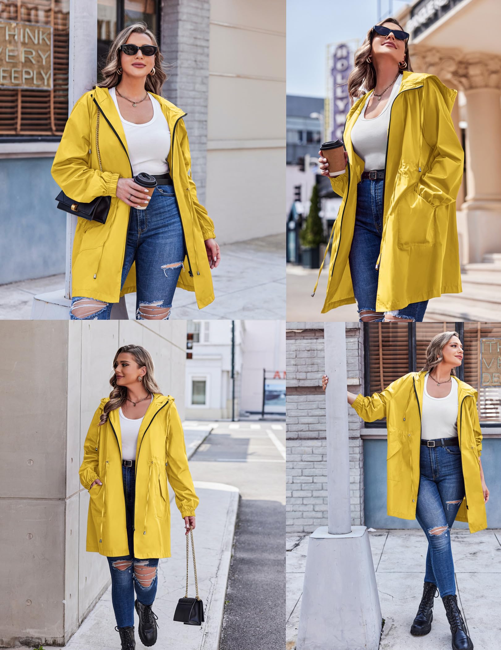 IN'VOLAND Women's Plus Size Lightweight Waterproof Rain Jacket with Hood & Pockets - Long Windbreaker Raincoat for Outdoor Hiking, Commuting & Travel