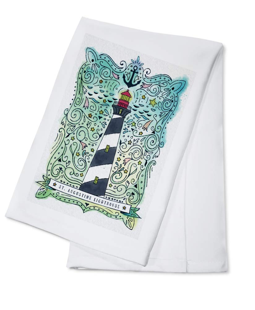 St. Augustine Florida Watercolor Nautical Lighthouse Tea Towel - 100% Cotton Decorative Hand Towel for Kitchen, Bathroom & Home Decor - Perfect for Coastal Themed Decor, Gift Giving and Beach House Accessories
