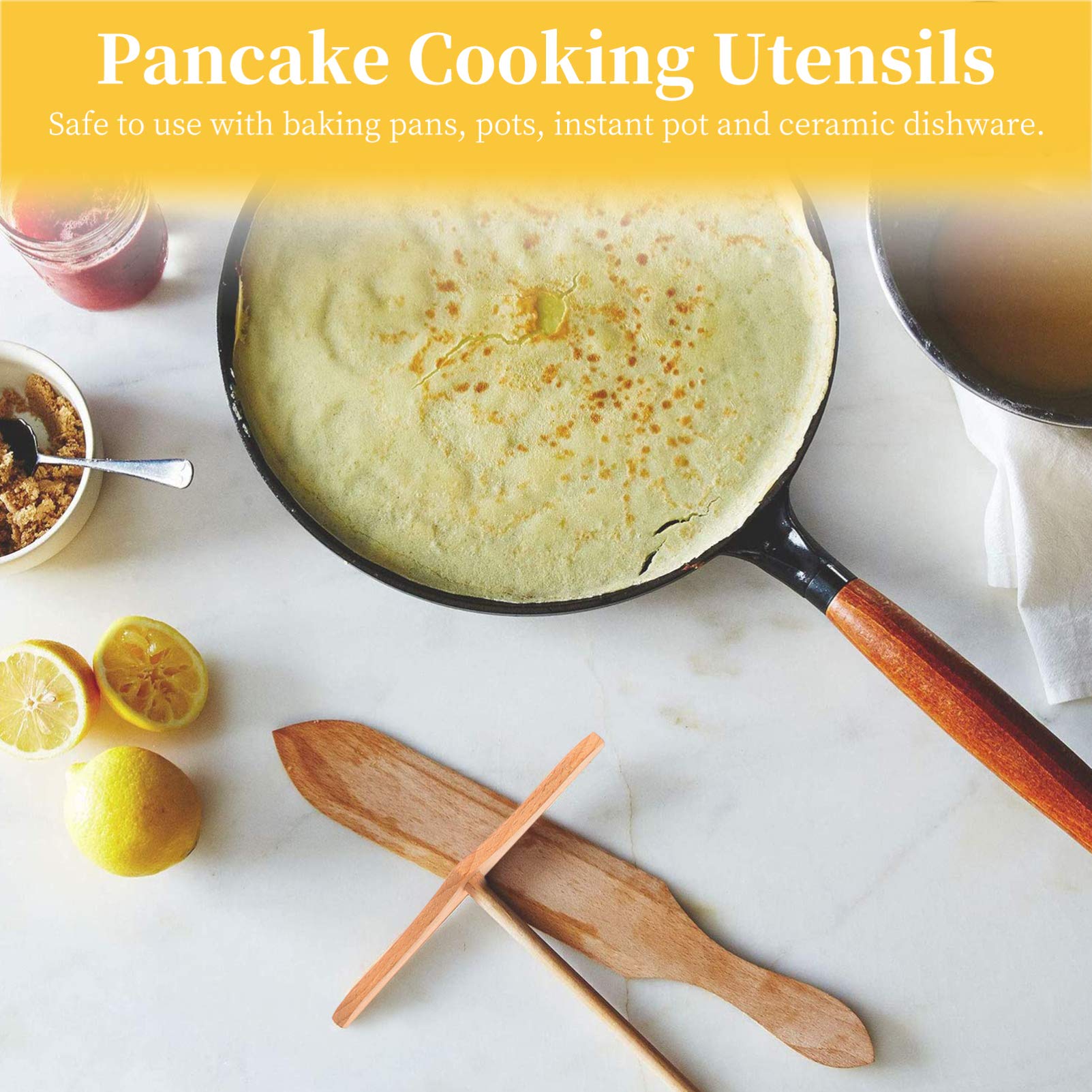 4-Piece Wooden Pancake Spatula Set - Non-Stick Cooking Utensils for Pancakes, Omelets, Tortillas & Crepes - Perfect for Breakfast, Baking & Kitchen Use