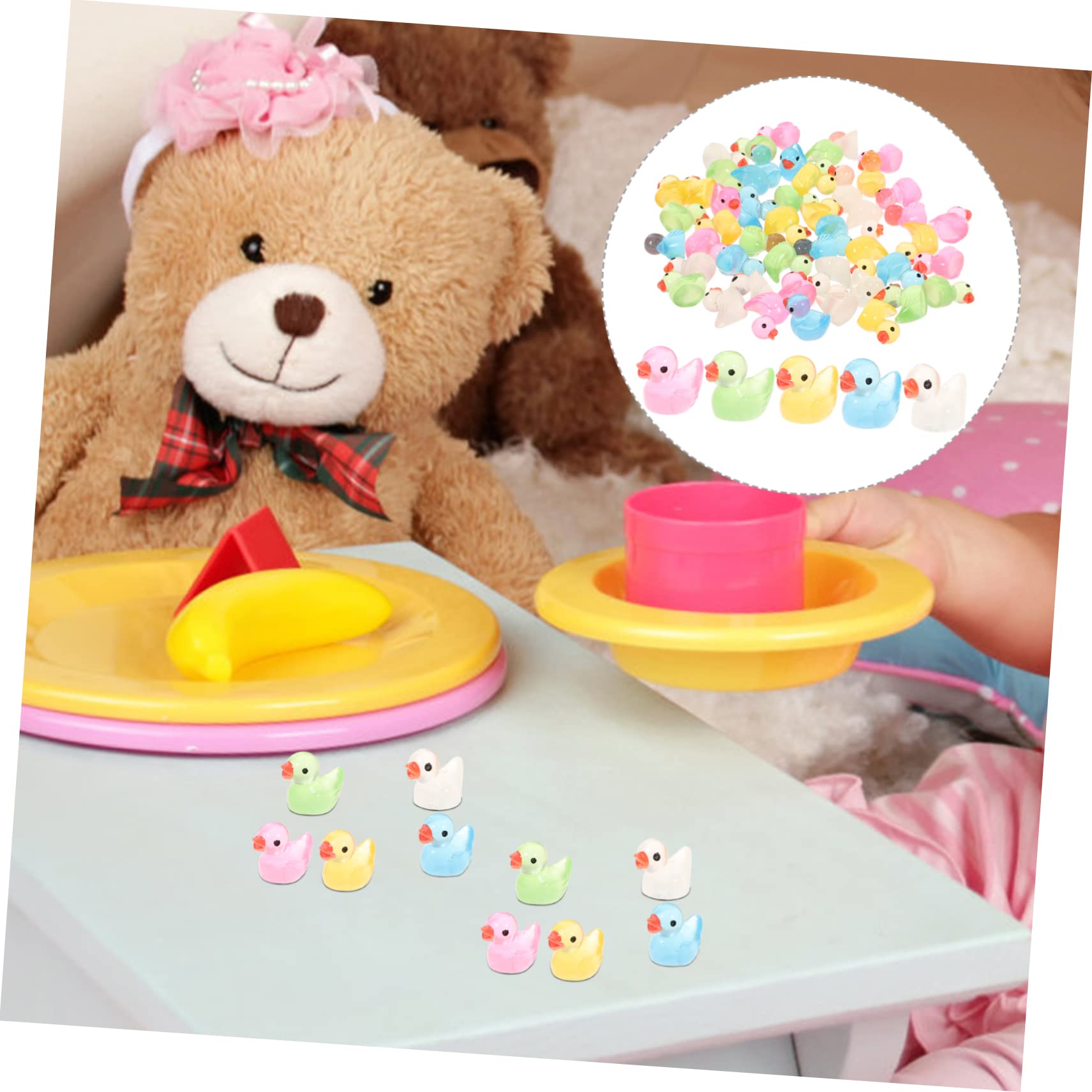 INOOMP 200 Pcs Mini Duck Toy Set - Cute Miniature Rubber Duck Figures for Kids Bath Time, Party Favors, Baby Shower Decorations & Sensory Play