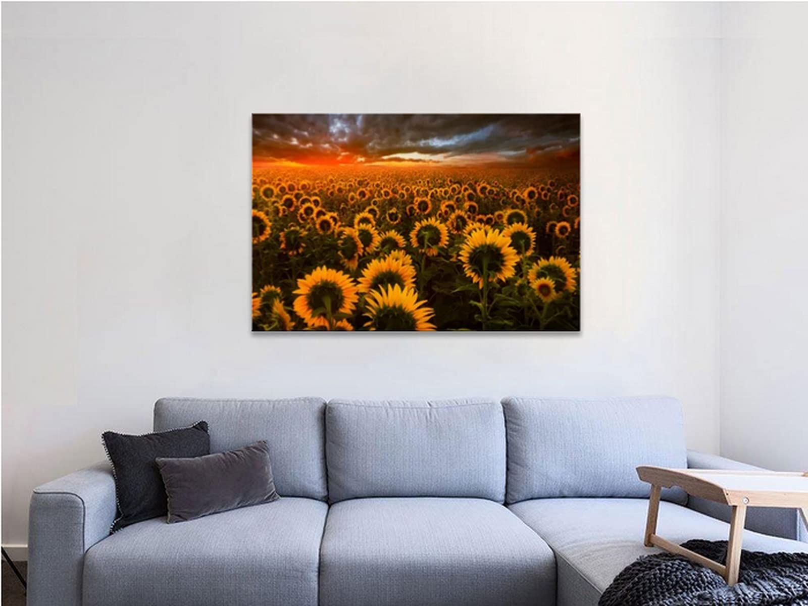 Sunflower Canvas Wall Art - Yellow Floral Painting, Blooming Sunflower Landscape Print for Living Room & Home Decor, Stretched Framed Ready to Hang (40x28 Inches) - Perfect for Farmhouse, Bedroom, Office & Gift Giving