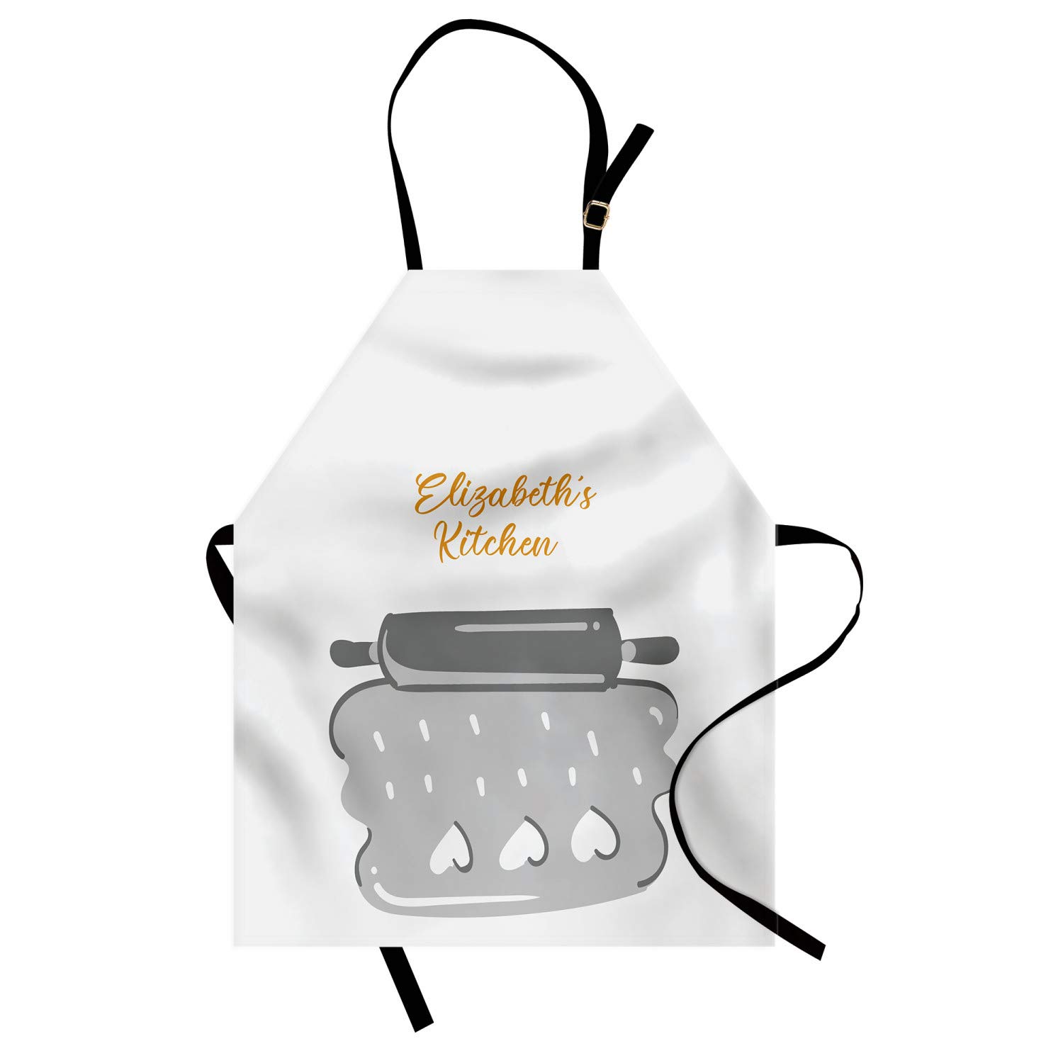 Ambesonne Personalized Chef Apron - Cartoon Baking & Cooking Design with Colorful Rolling Pin Dough Motif - Adjustable Unisex Kitchen Bib for Adults - Pale Grey - Perfect for Home Cooking, Baking Classes & BBQ Parties