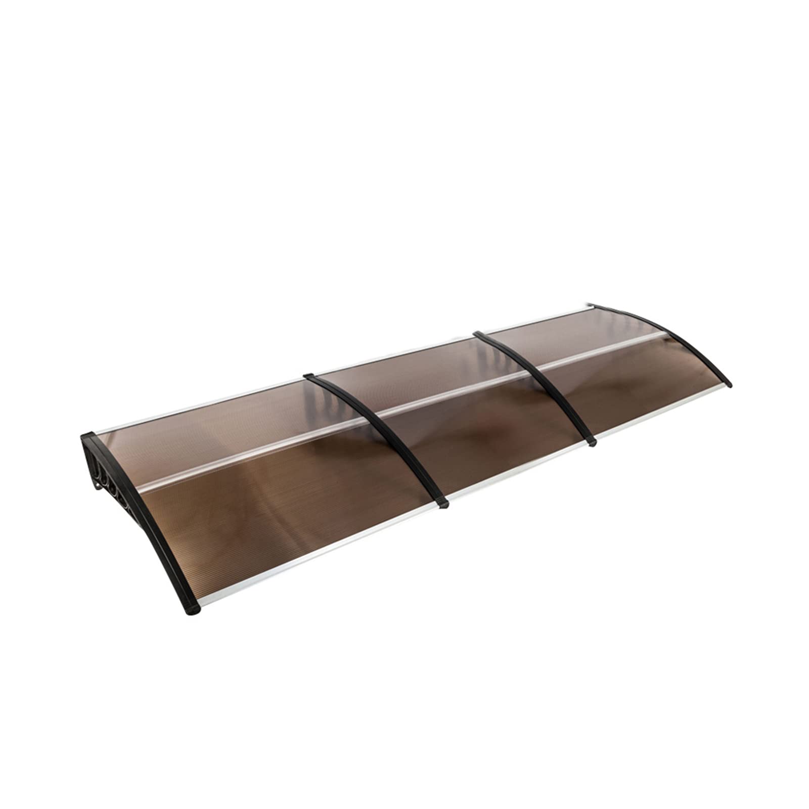 300 x 96cm Waterproof Outdoor Door Awning - Brown Polycarbonate Panels with Black Aluminum Holder - Perfect for Porch, Patio, Window & Eaves Protection - UV Resistant & Weatherproof Canopy for Home & Garden Use