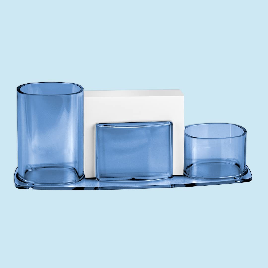 Acrimet Millennium Clear Blue Plastic Desktop Organizer - Pen, Pencil, Clip & Paper Holder with Included Paper - Perfect for Office, School & Home Workspace Organization