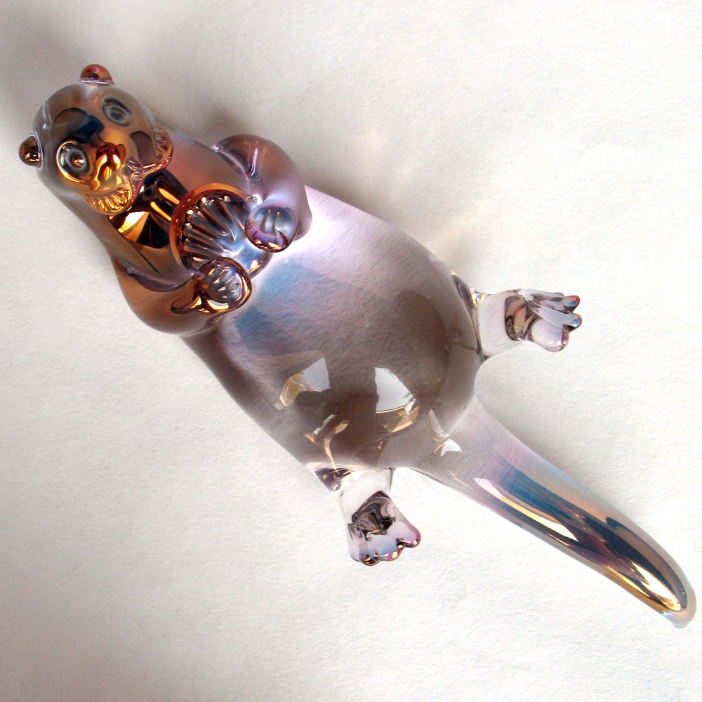 Hand Blown Glass Sea Otter Figurine - Unique Handmade Home Decor for Beach House, Coastal Living Room & Ocean Themed Gifts