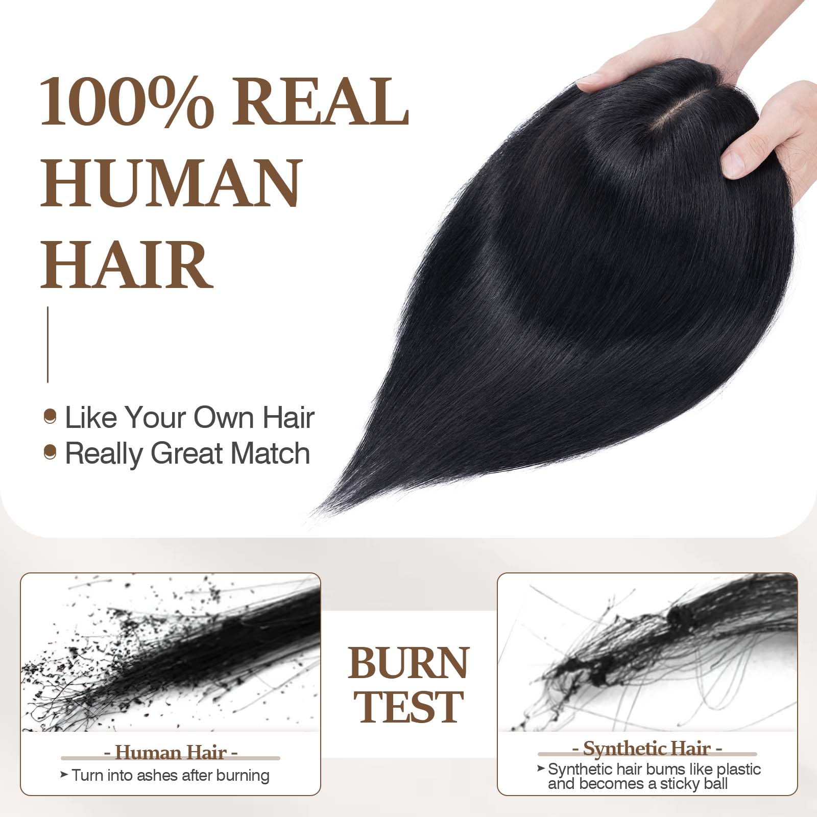 100% Human Hair Toppers for Women - Remy Clip-In Hair Topper with Silk Base for Thinning Hair, 14 Inch Jet Black (#1) | Perfect for Daily Wear, Special Occasions & Hair Volume Enhancement